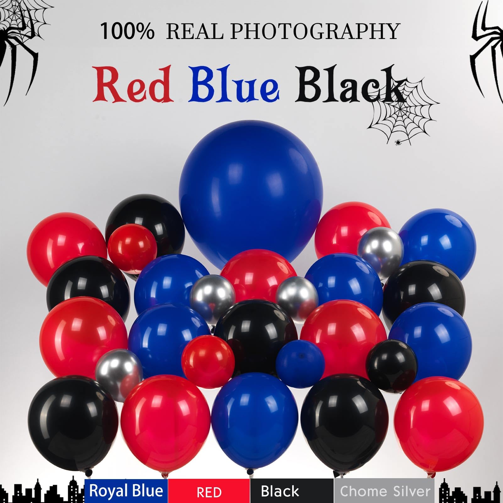 130PCS Blue Red Black Balloons Garland Arch Kit with Large Starburst Mylar Balloons - Spider Theme Birthday Party Decorations for Kids, Superhero Inspired Party Supplies | Perfect for Superhero Themed Birthday Parties, Baby Showers & Halloween Decor