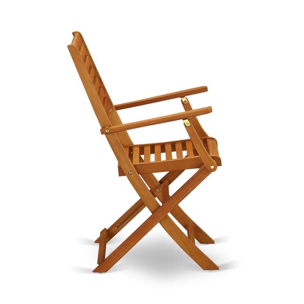 East West Furniture BBSCANA Beasley Folding Patio Dining Chairs with Armrest - Acacia Wood, Set of 2, Natural Oil Finish - Perfect for Outdoor Dining, Garden, Deck, and Poolside Relaxation