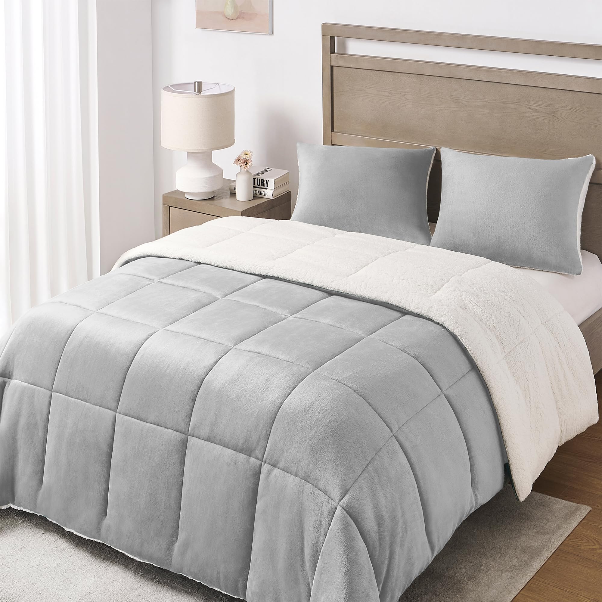 Luxury Fleece Sherpa Queen Comforter Set - Ultra Soft & Warm Winter Bedding for Queen Size Beds (88