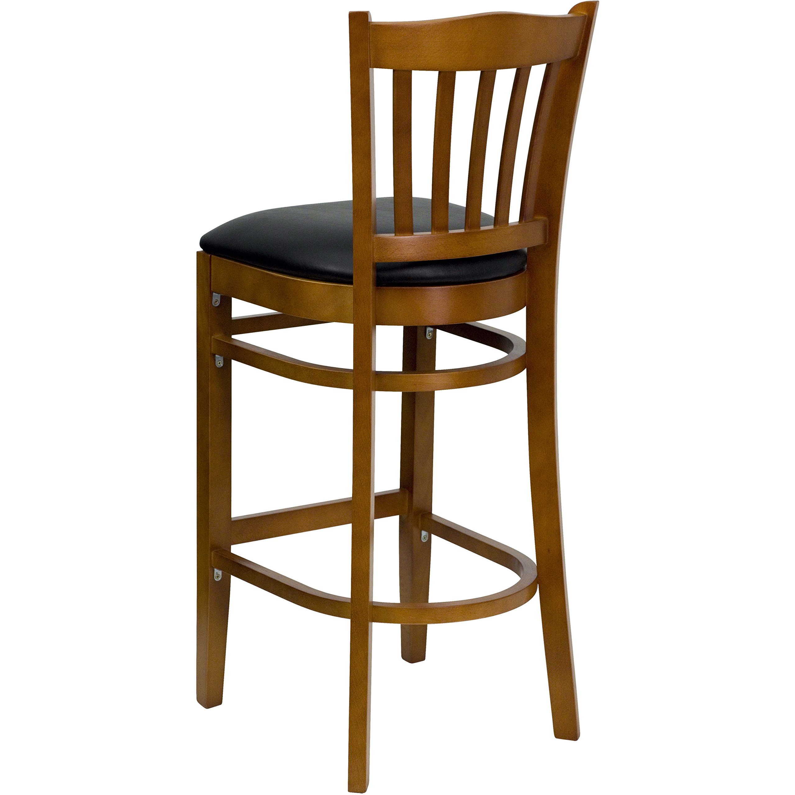 Black Vinyl Seat Cherry Wood Barstool with Vertical Slat Back - Modern Kitchen Island & Breakfast Nook Stool for Home & Cafe Use