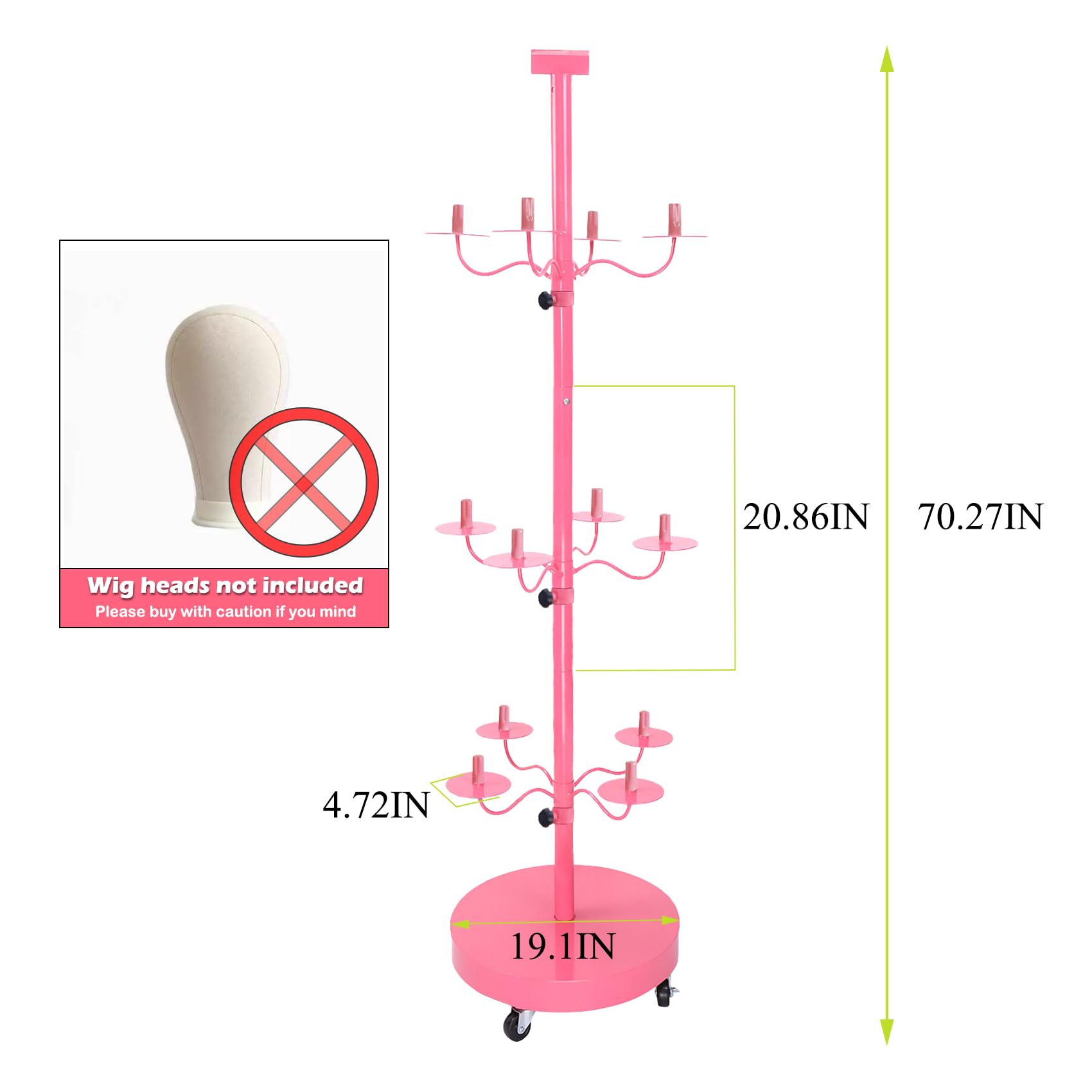 Professional 12-Head Wig Stand Holder - Adjustable Metal Tripod Wig Organizer for Styling, Display & Storage (Pink) - Perfect for Salon, Cosplay & Home Wig Care