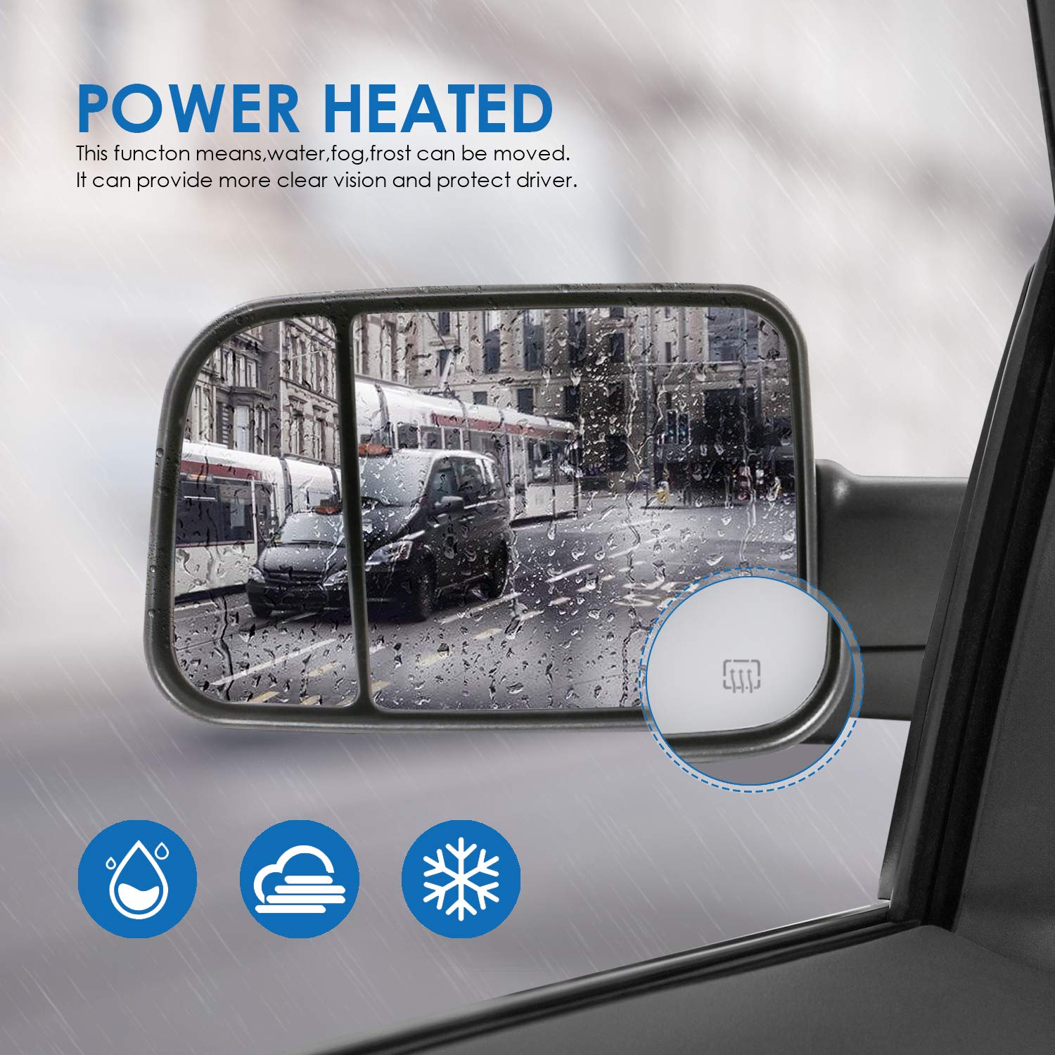 MOSTPLUS Power Heated Mirror with Foldaway LED Turn Signal & Puddle Lights - Compatible with 2009-2018 Ram 1500/2500/3500 & 2019-2023 Ram 1500 Classic (Includes Ambient Temperature Sensor) - Perfect for Winter Driving & Nighttime Visibility