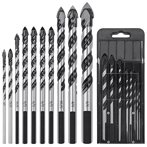 10-Piece Masonry Drill Bit Set - Carbide Tipped for Concrete, Brick, Tile, Glass & Ceramic | Heavy Duty Drill Bits for Wood, Cinder Block & Masonry Work | Includes Durable Storage Case | Perfect for DIY Home Projects & Professional Construction Use