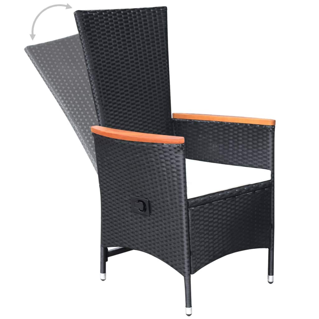2-Piece Black Poly Rattan Reclining Patio Chairs Set with Cushions - Outdoor Lounge Furniture for Poolside, Garden & Backyard Relaxation