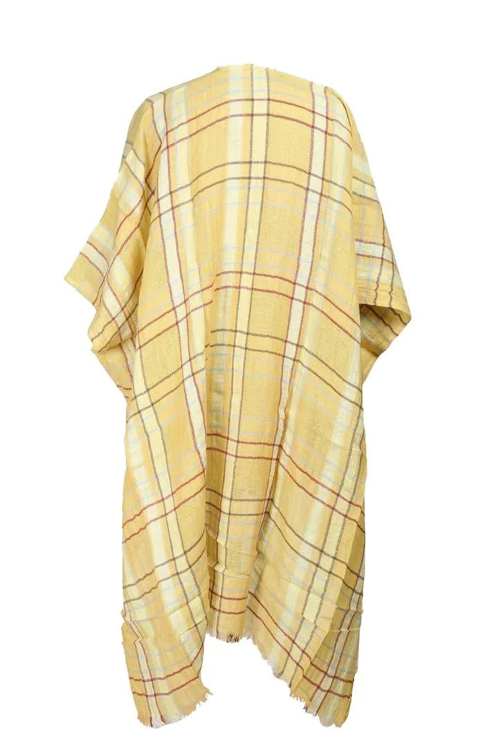Stylish Linen Cotton Plaid Kimono Robe - Lightweight & Breathable for Women - Perfect for Lounge, Beach Cover-Up & Boho Outfits