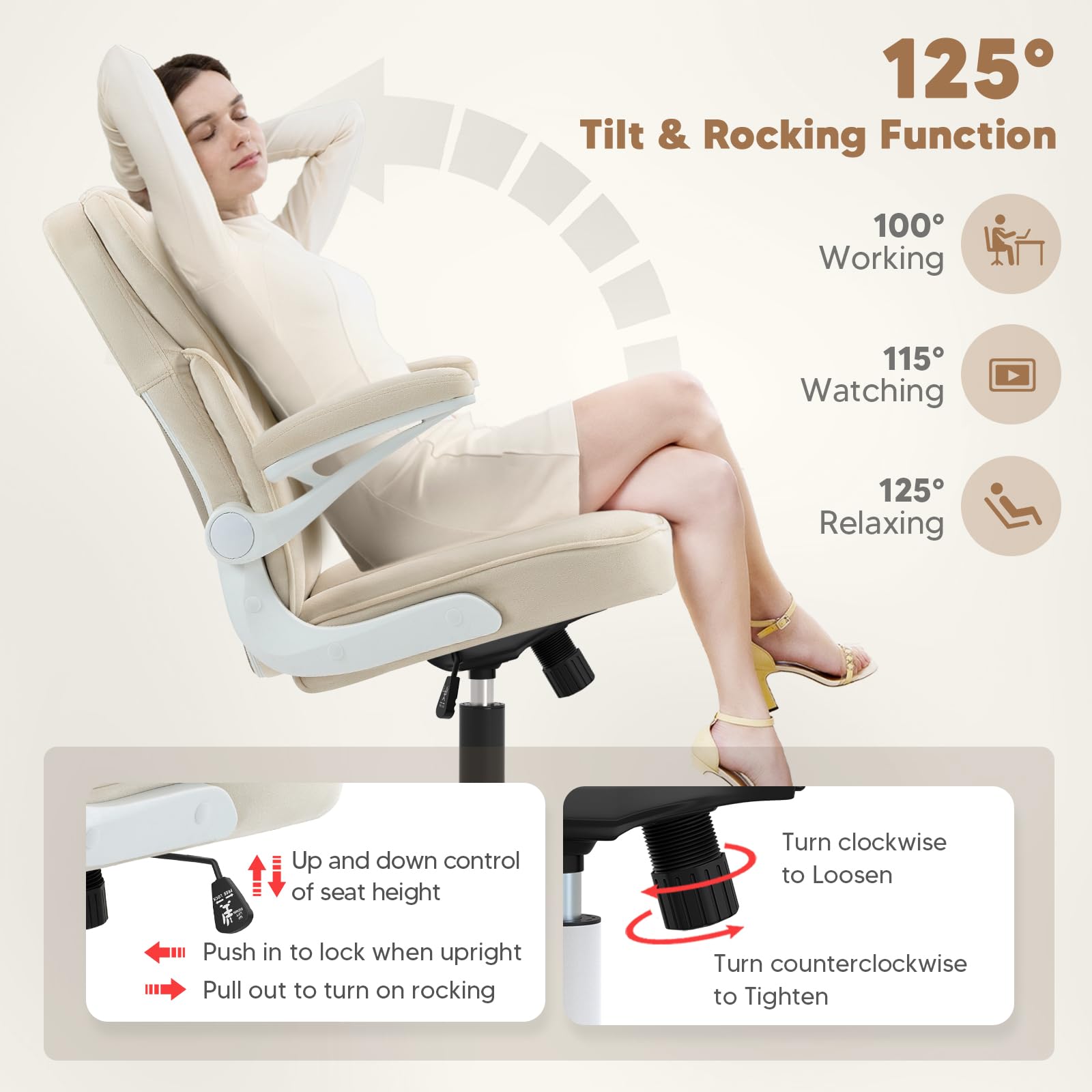 SEATZONE Beige Ergonomic Office Chair with Wheels - Mesh Back & Velvet Fabric Desk Chair for Teens & Adults - Perfect for Home Office, Study & Gaming