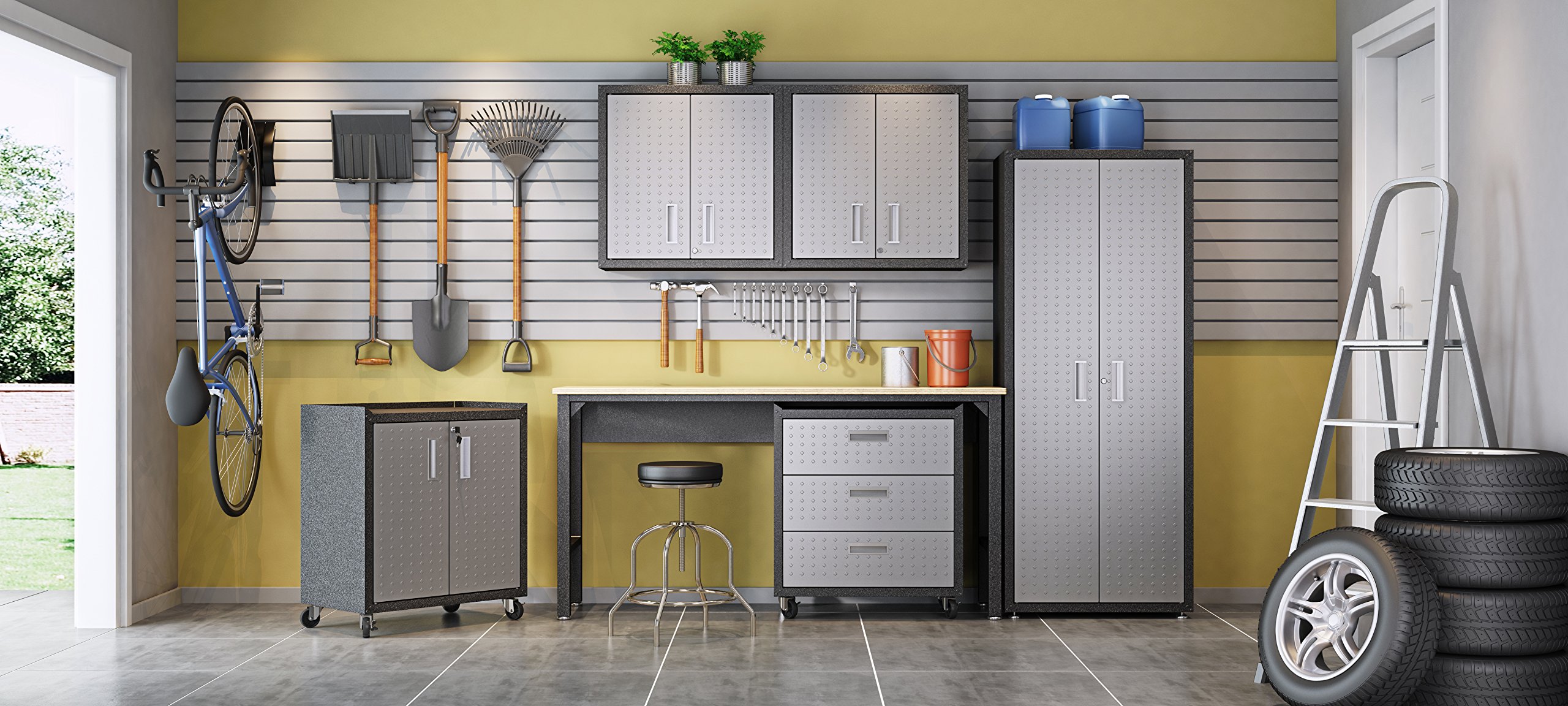 Manhattan Comfort Fortress Collection Durable Mobile Garage Chest - Heavy-Duty Storage for Tools & Supplies, Dark Charcoal Gray/Silver - Perfect for Workshop, Garage & Home Organization