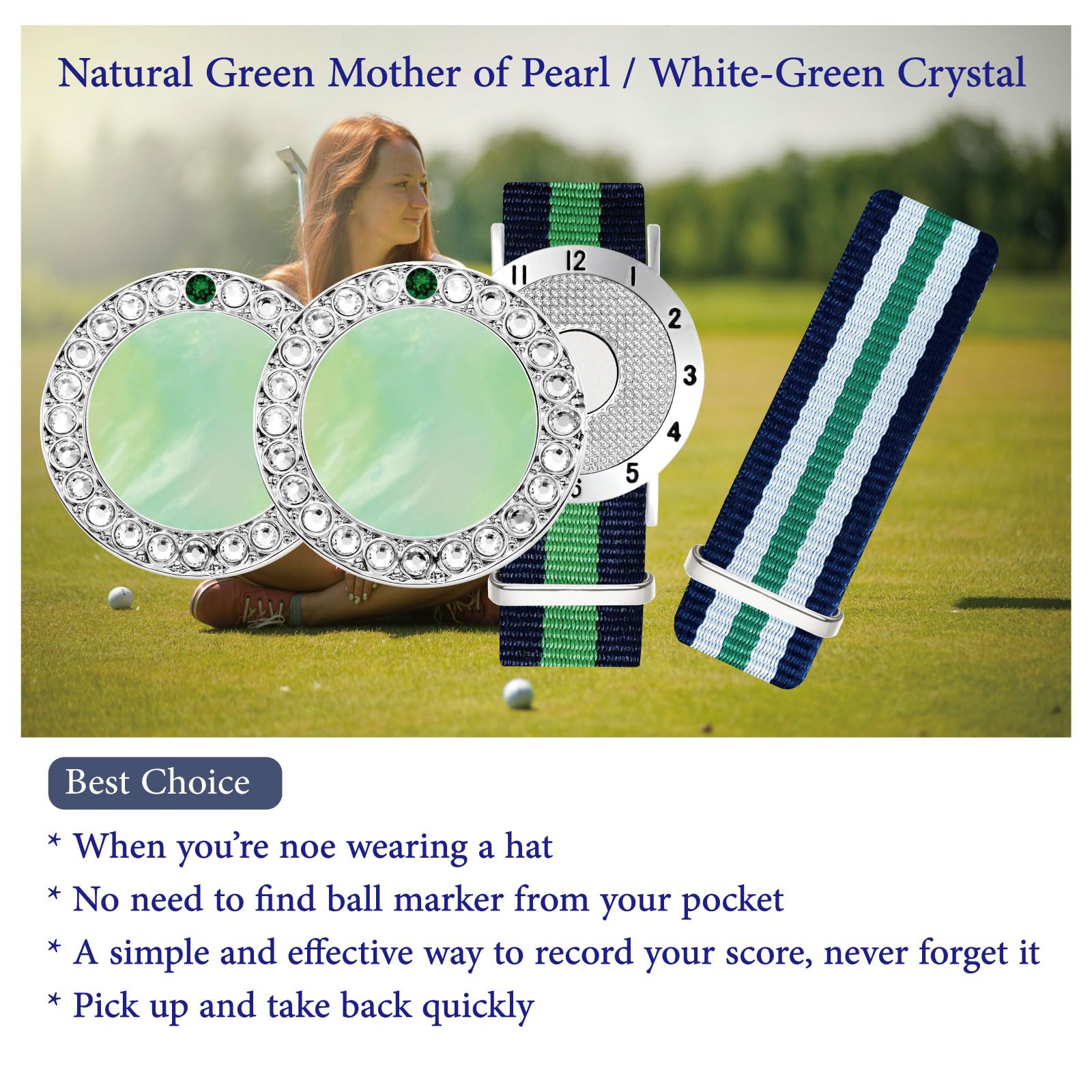 Premium Golf Ball Marker & Stroke Counter Bracelet Set - Crystal Pearl Marker for Women | Golf Accessories & Gifts | Perfect for Tracking Scores & Style on the Course