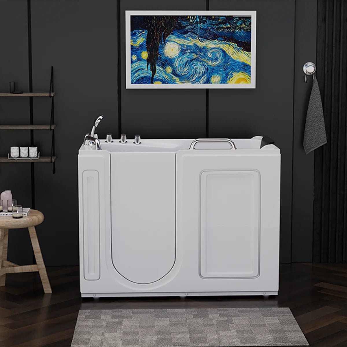 53 Inch Acrylic Walk-In Bathtub for Elderly & Disabled - Left Side Door Entry - Non-Slip Safety Tub for Accessible Bathing & Mobility Assistance