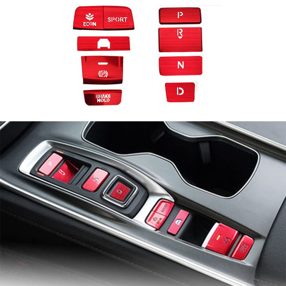 Premium Aluminum Alloy Gear Shift Panel Cover & Electronic Handbrake Button Cap Set (9Pcs) - Compatible with Honda Accord 2018-2020 Hybrid - Red Interior Upgrade Accessories | Perfect for Car Enthusiasts & Customization Projects