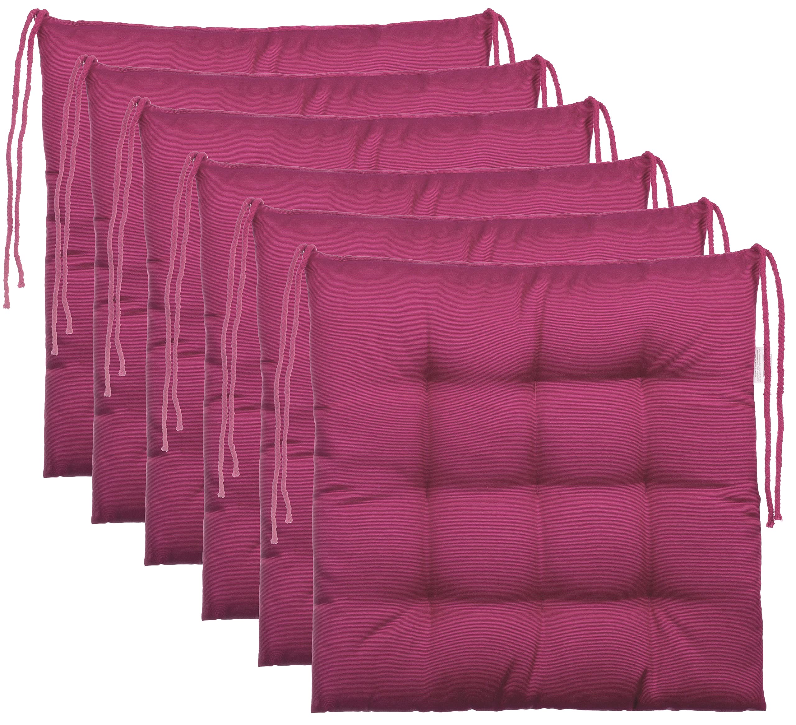 Brandsseller 16x16 Inch Seat Cushion with Straps - Set of 6 Red Berry Chair Pads for Indoor & Outdoor Use - Perfect for Patio, Garden, Office, and Dining Chairs