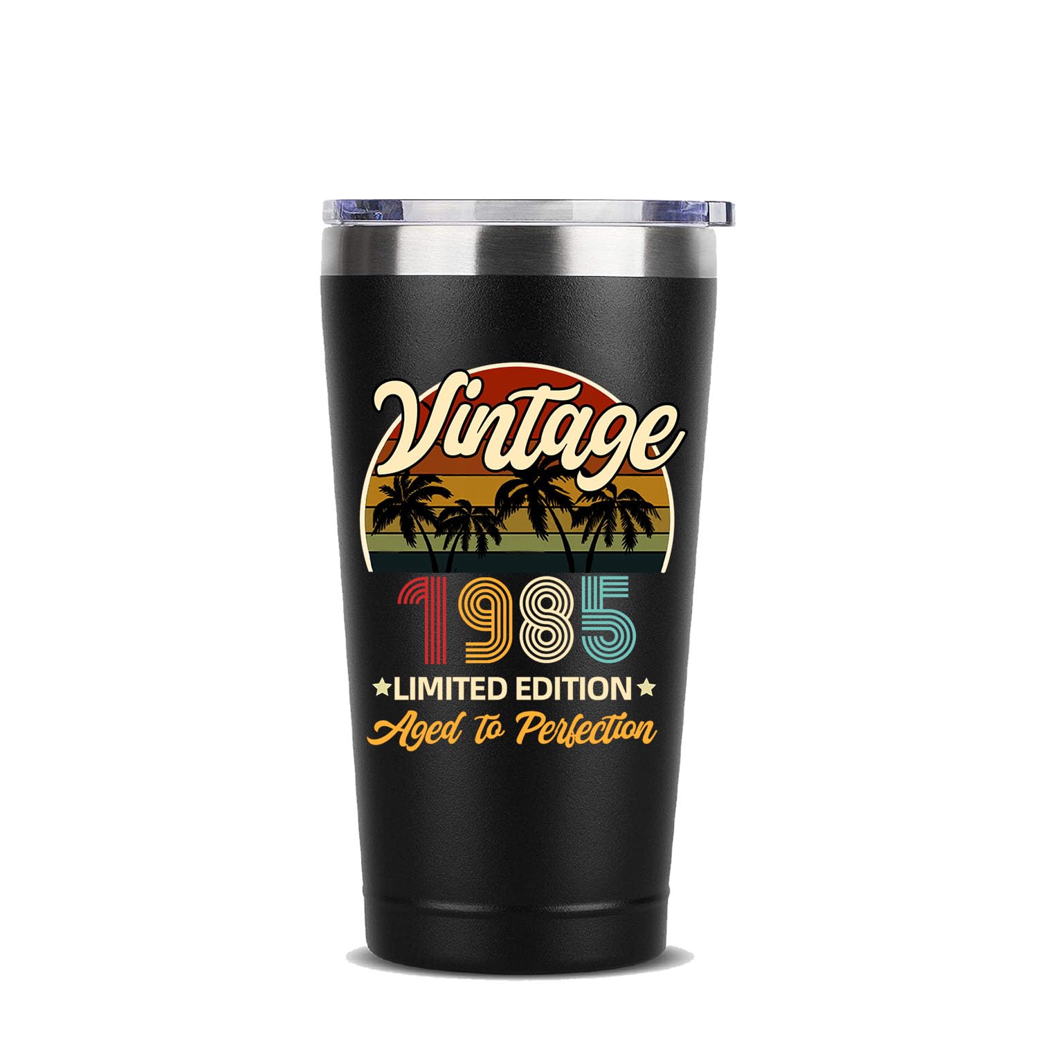 Vintage 40th Birthday Thermos Cup - 20oz Insulated Tumbler with Brush Straw & Straw Cap - Funny 1985 Themed Gift for Men & Women - Perfect for Office, Home & Travel Use