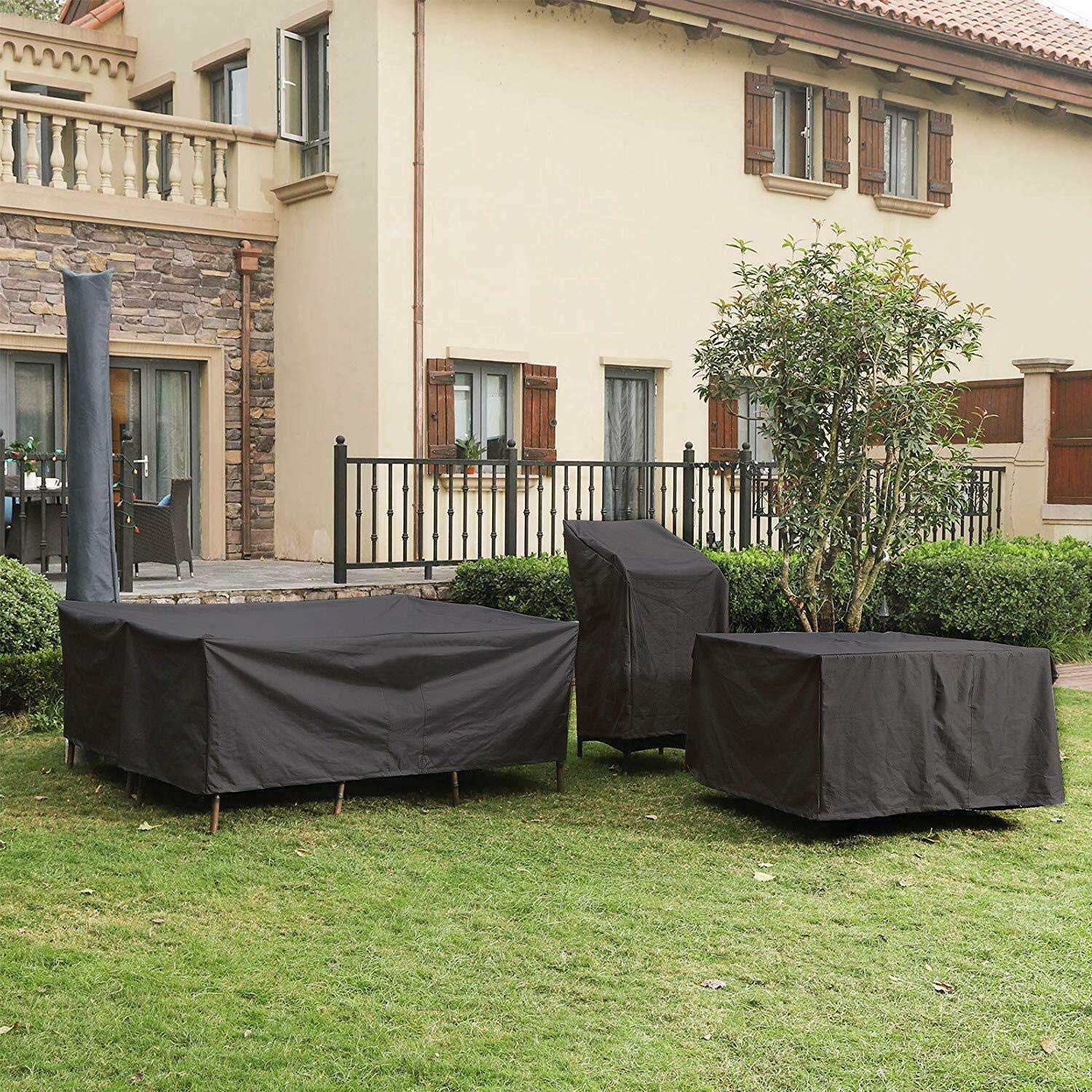 10-Size Waterproof 420D Garden Rattan Table Cube Chair Sofa Cover – Dustproof Outdoor Patio Furniture Protector – Silver (220x220x75cm) – Perfect for Patio, Deck, and Garden Furniture Protection