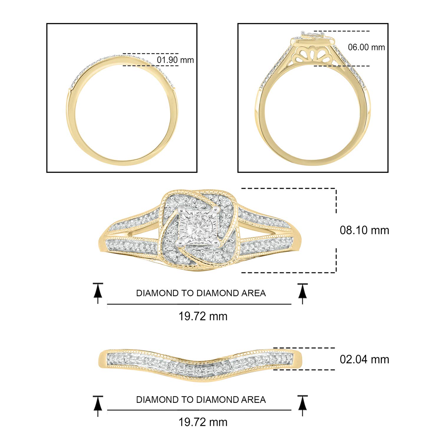 1/5 CT Natural Diamond Bridal Ring Set - 14K & 18K Gold Vermeil Wedding & Engagement Rings for Women | Promise Ring & Halo Ring in White, Yellow or Pink Gold | Perfect for Proposals, Anniversaries & Special Occasions