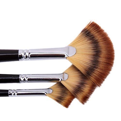 Professional Artist Fan Brush Set - 3 Wooden Handle Paint Brushes for Oil & Acrylic Painting - Perfect for Canvas Art, Watercolor & Fine Detailing