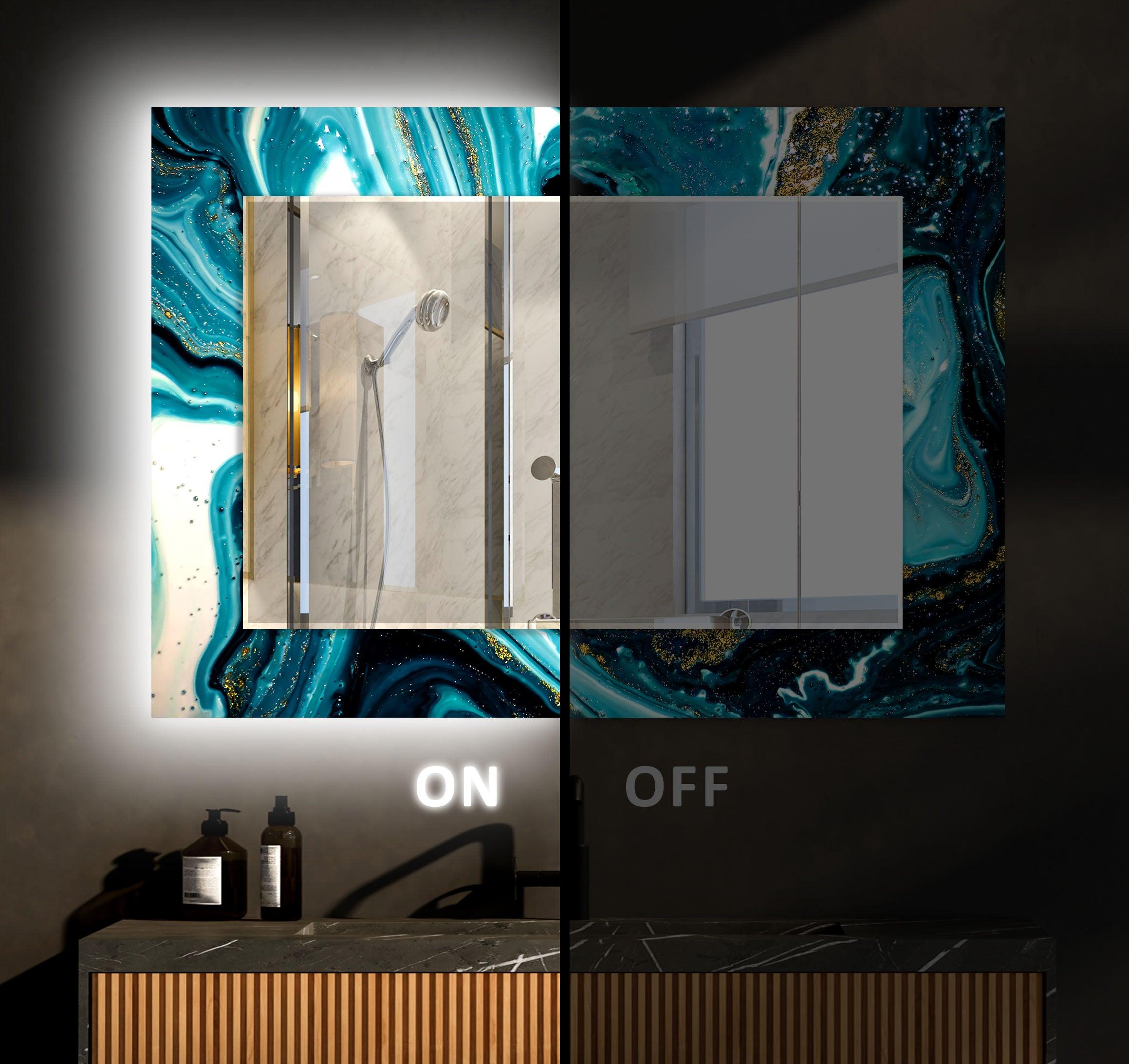 Stylish Blue and White Epoxy Wall Mirror - Modern Decorative Bathroom & Bedroom Vanity Mirror - Perfect for Home Decor, Dressing Areas, and Interior Design Accents