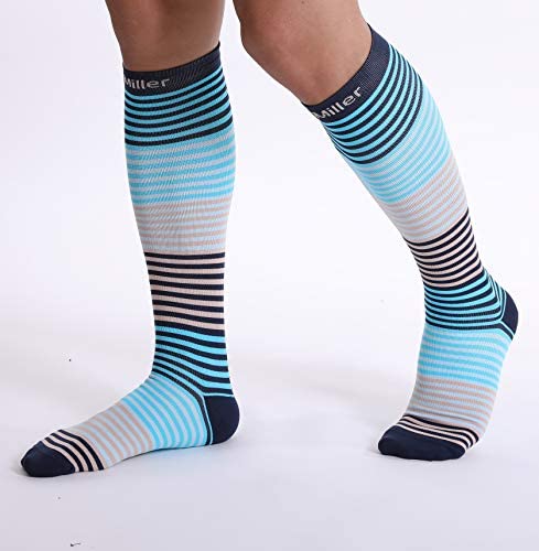 Doc Miller Compression Socks for Women & Men - 15-20mmHg Medical Grade Knee High Support Socks - Ideal for Running, Nursing, Travel, Pregnancy & Varicose Veins Relief - Perfect for Athletes, Nurses & Frequent Flyers (1 Pair)
