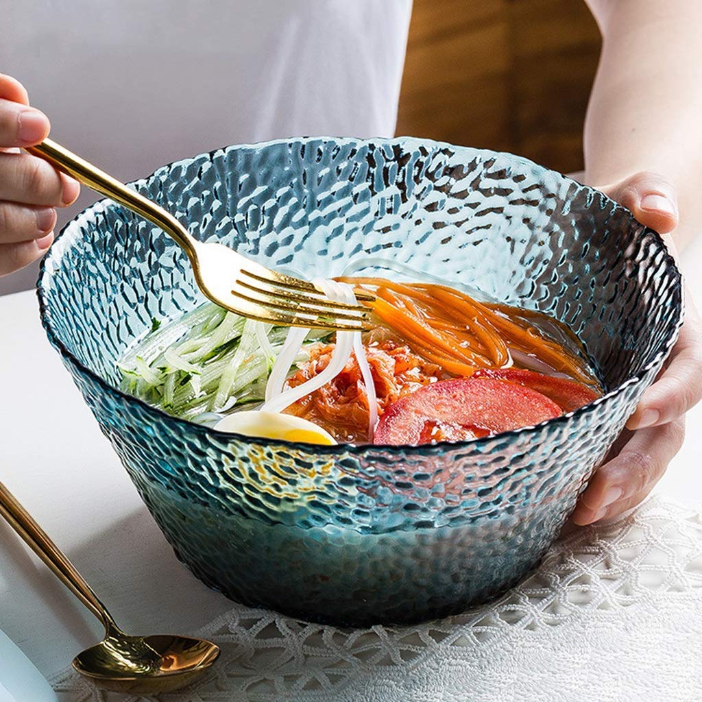 Colorful Stackable Glass Mixing Bowls Set of 4 (1.6L) - Mini Prep Bowls, Salad Bowls & Dinner Plates for Appetizers, Creative Tableware for Kitchen, Dining & Entertaining