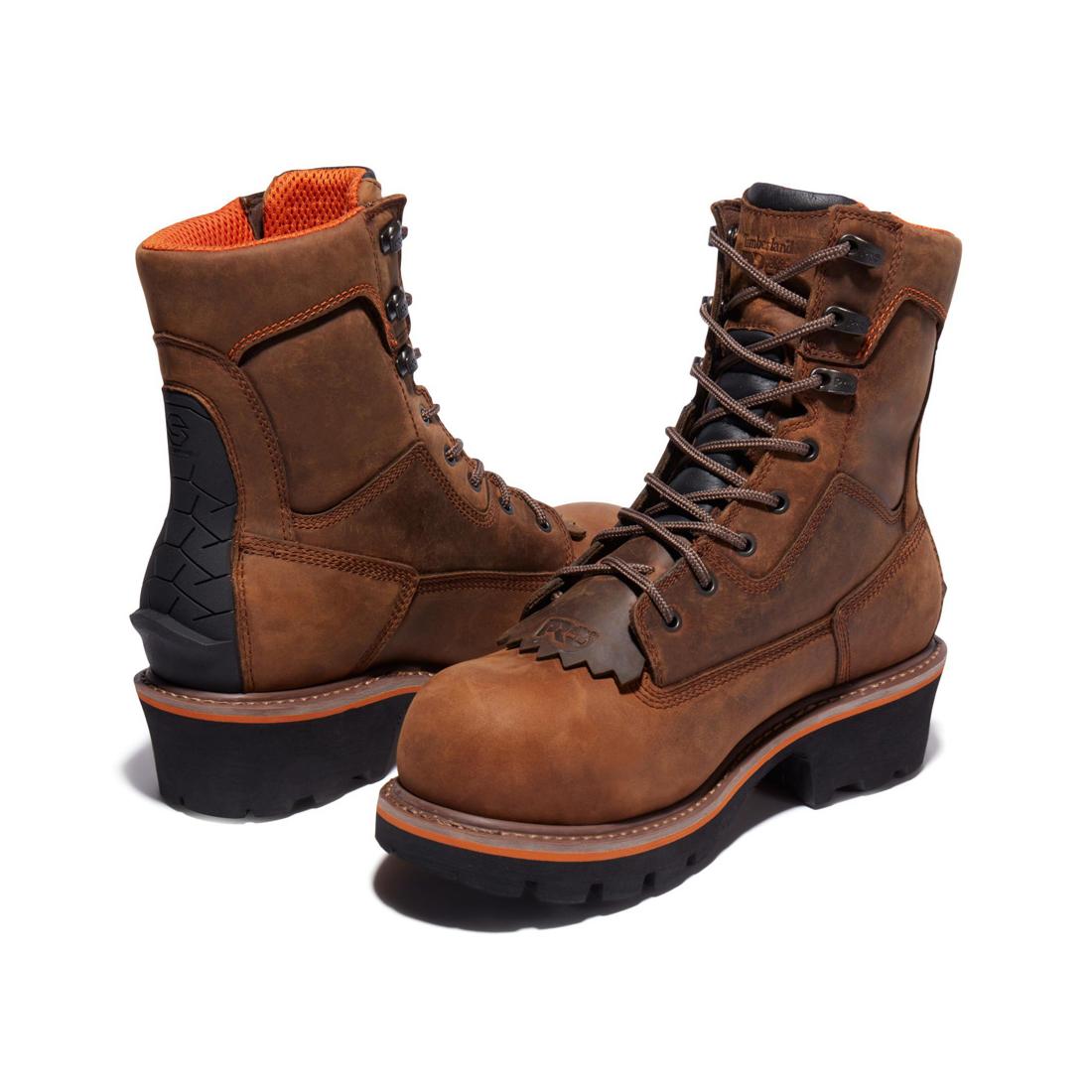 Evergreen 8 Inch Composite Toe Waterproof Logger Work Boots for Men - Brown Safety Shoes for Construction, Hiking & Outdoor Work - ASTM F2413 Certified