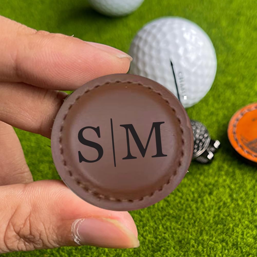 **Premium Custom Magnetic Leather Golf Ball Marker - Personalized Golf Gift for Men, Boyfriend, Dad, Husband - Perfect for Golf Tournaments, Practice & Special Occasions**