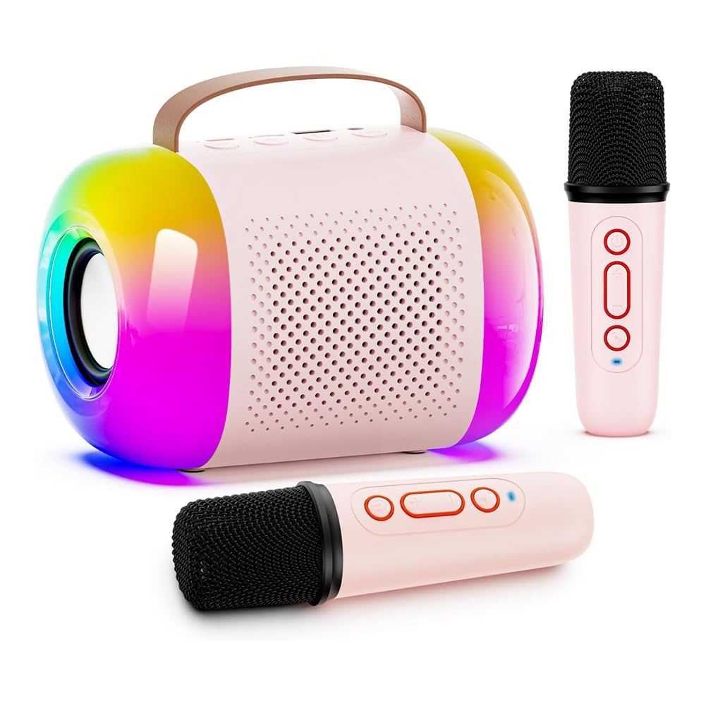 Portable Bluetooth Karaoke Machine with 2 Wireless Microphones & LED Lights - Singing Speaker for Kids & Adults - Perfect for Home Parties, Birthday Gifts & Family Gatherings