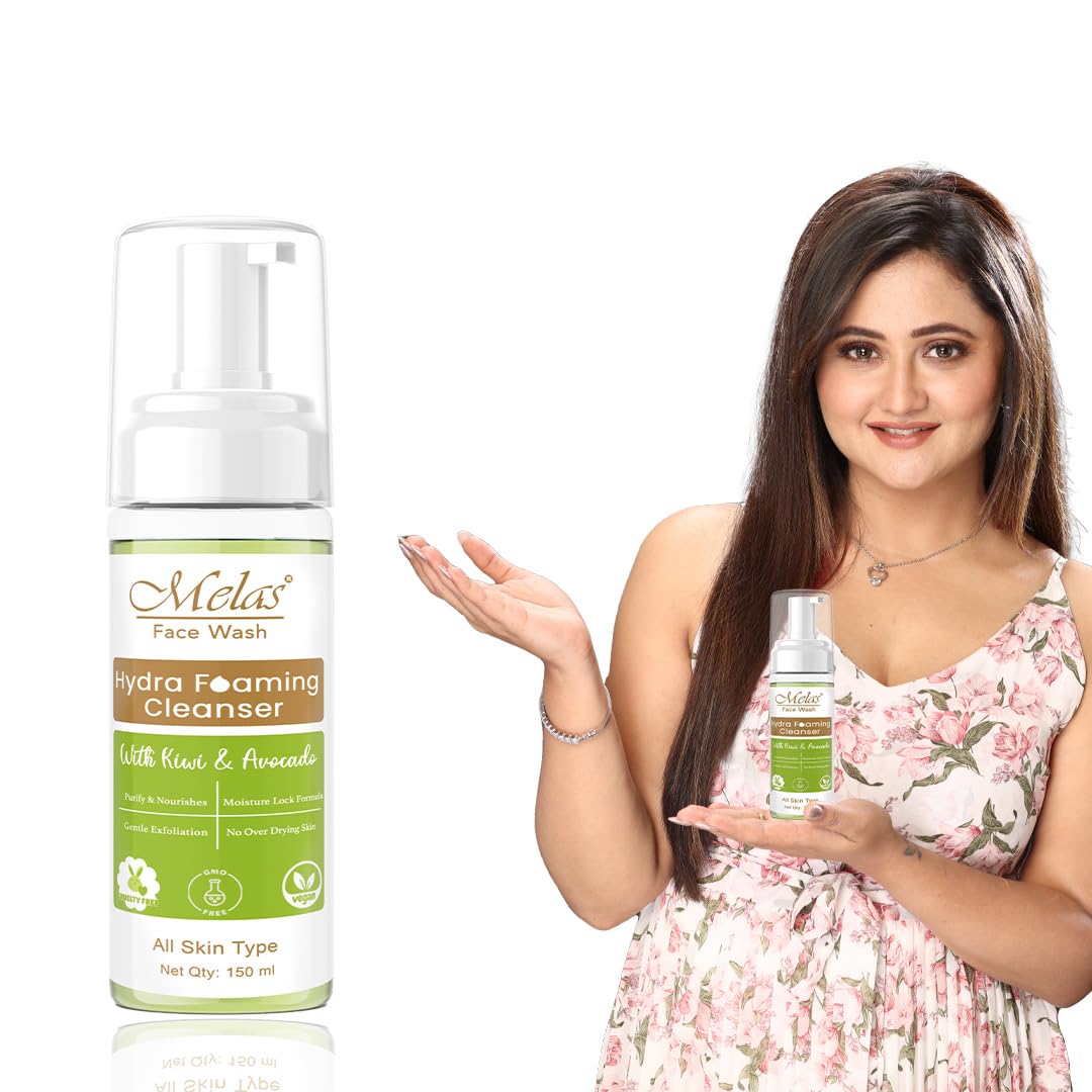 Melas 150ml Hydra Foaming Face Cleanser for Men & Women - Kiwi & Avocado Infused, Purifying, Nourishing & Moisturizing Gentle Facial Wash for All Skin Types | Daily Skincare Routine, Morning & Night Use