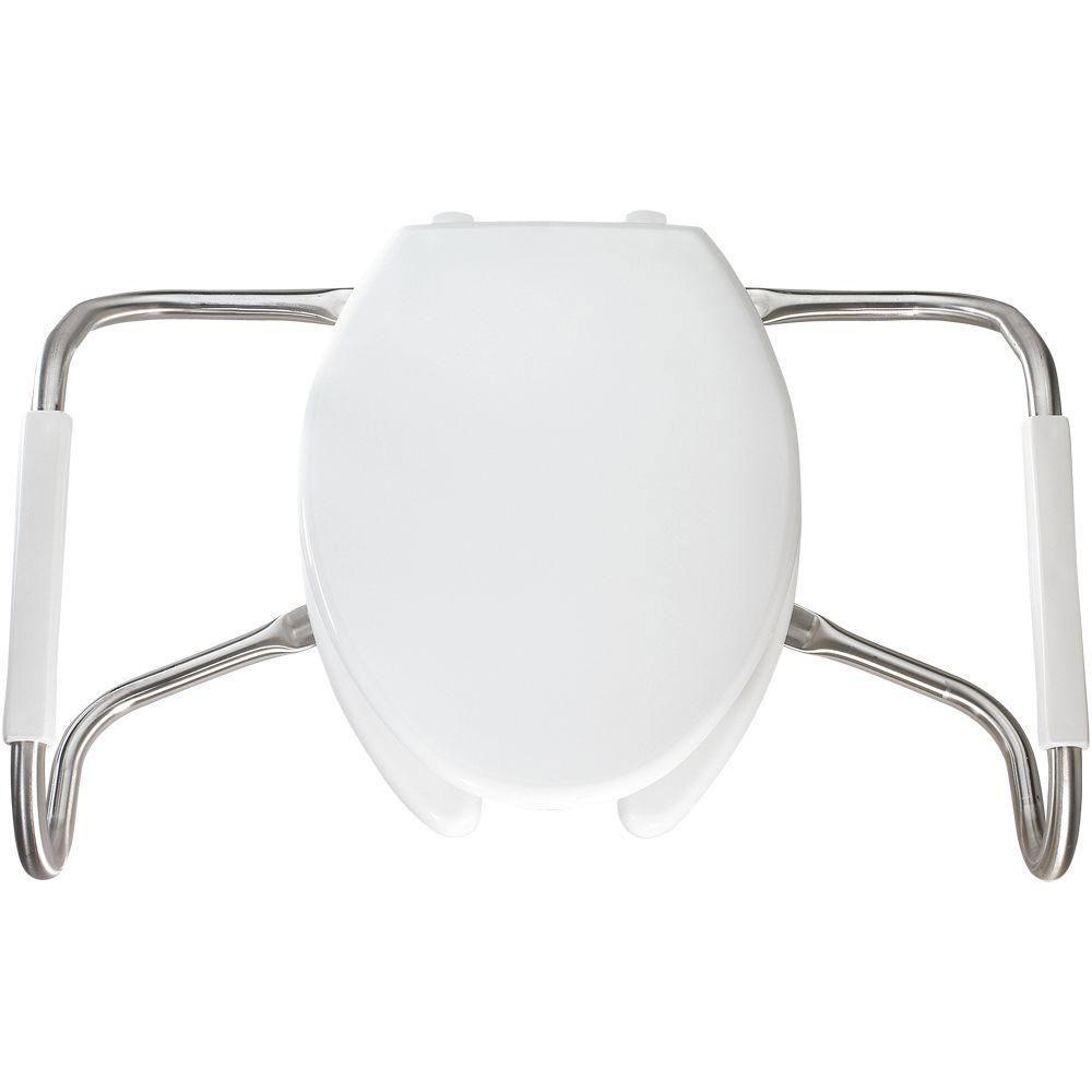 Bemis MA2150T 000 White Elongated Open Front Toilet Seat with Cover & Safety Arms | STA-TITE Commercial Fastening System | ADA Compliant for Hospitals, Nursing Homes & Home Care Use