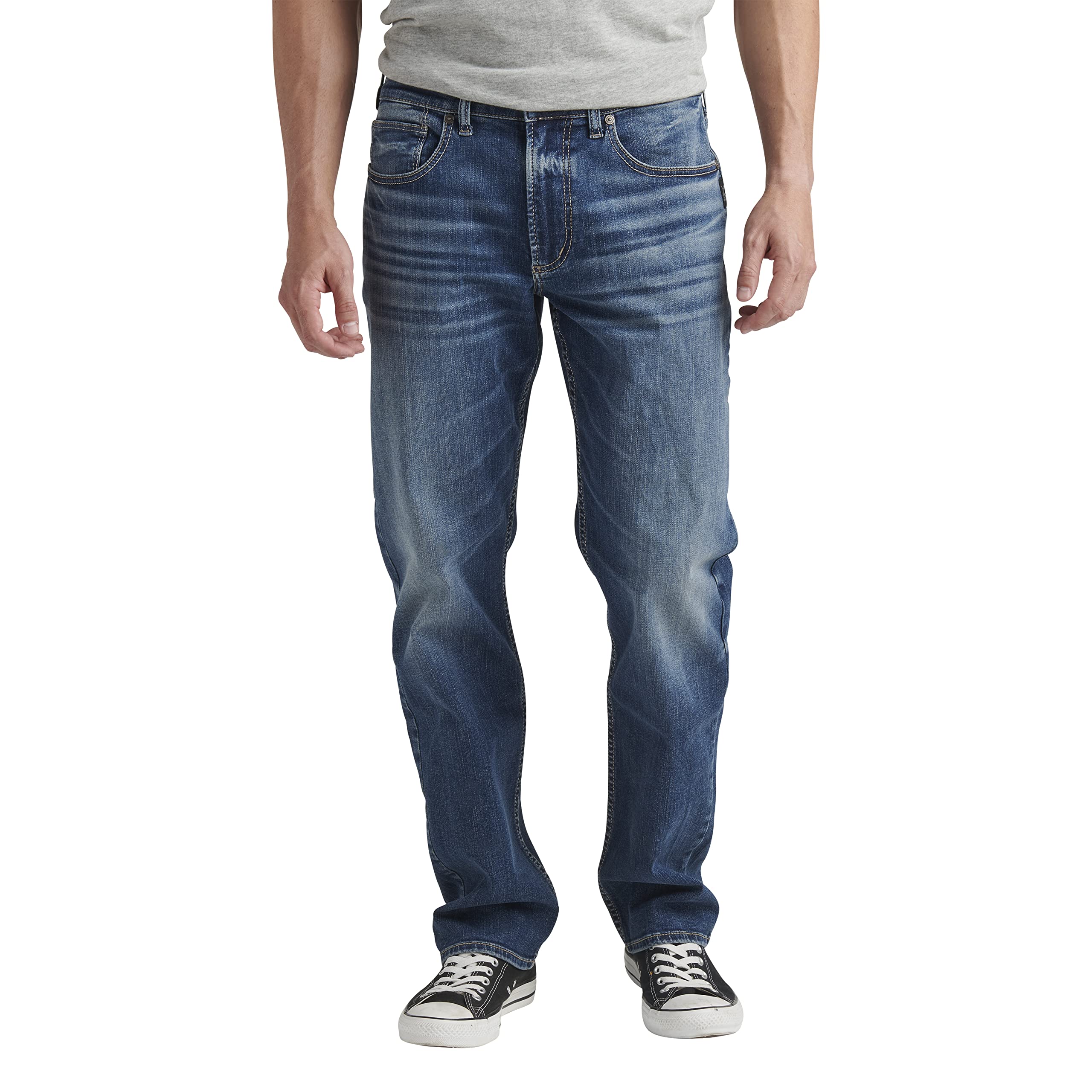 Silver Jeans Co. Men's Big & Tall Eddie Relaxed Fit Tapered Leg Jeans - Comfortable Stretch Denim Pants for Casual Wear & Everyday Use