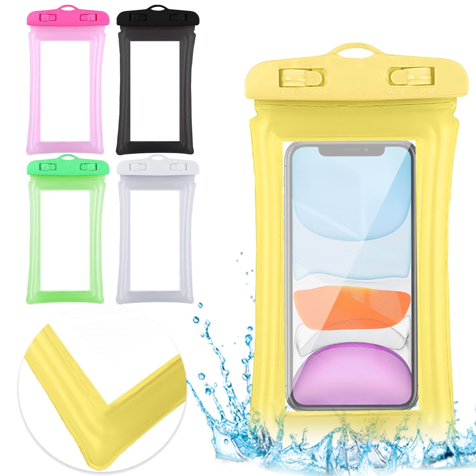 **AIRCODE Waterproof Phone Pouch – Floating Dry Bag for Swimming, Beach & Underwater Use – Universal Clear Phone Case Cover for iPhone & Android (Yellow) – Perfect for Pool, Kayaking & Outdoor Adventures**