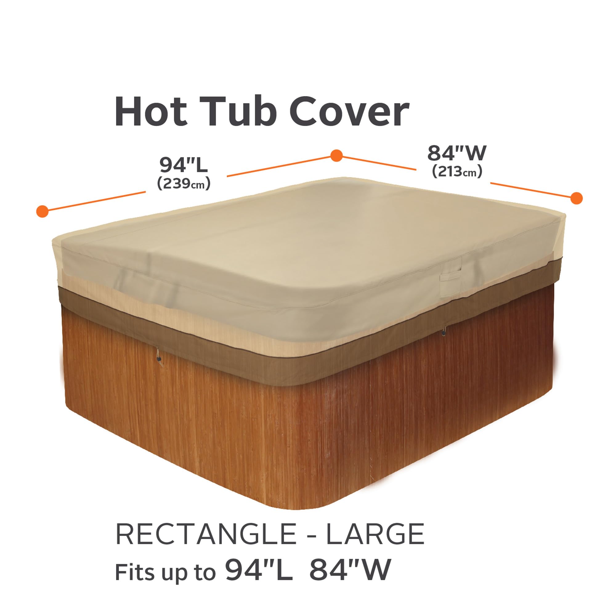 Classic Accessories Veranda 94-Inch Waterproof Rectangular Hot Tub Cover - Durable Outdoor Spa Cover for Jacuzzi, Patio Furniture Protection - Perfect for Backyard, Poolside & All-Weather Use