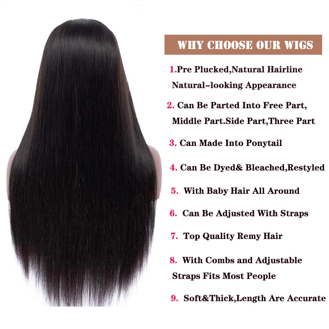 18 Inch Brazilian Remy Human Hair Straight Lace Front Wig with Pre-Plucked Hairline & Baby Hair - 150% Density Natural Color Closure Wig for Black Women | Perfect for Daily Wear, Special Occasions & Protective Styling