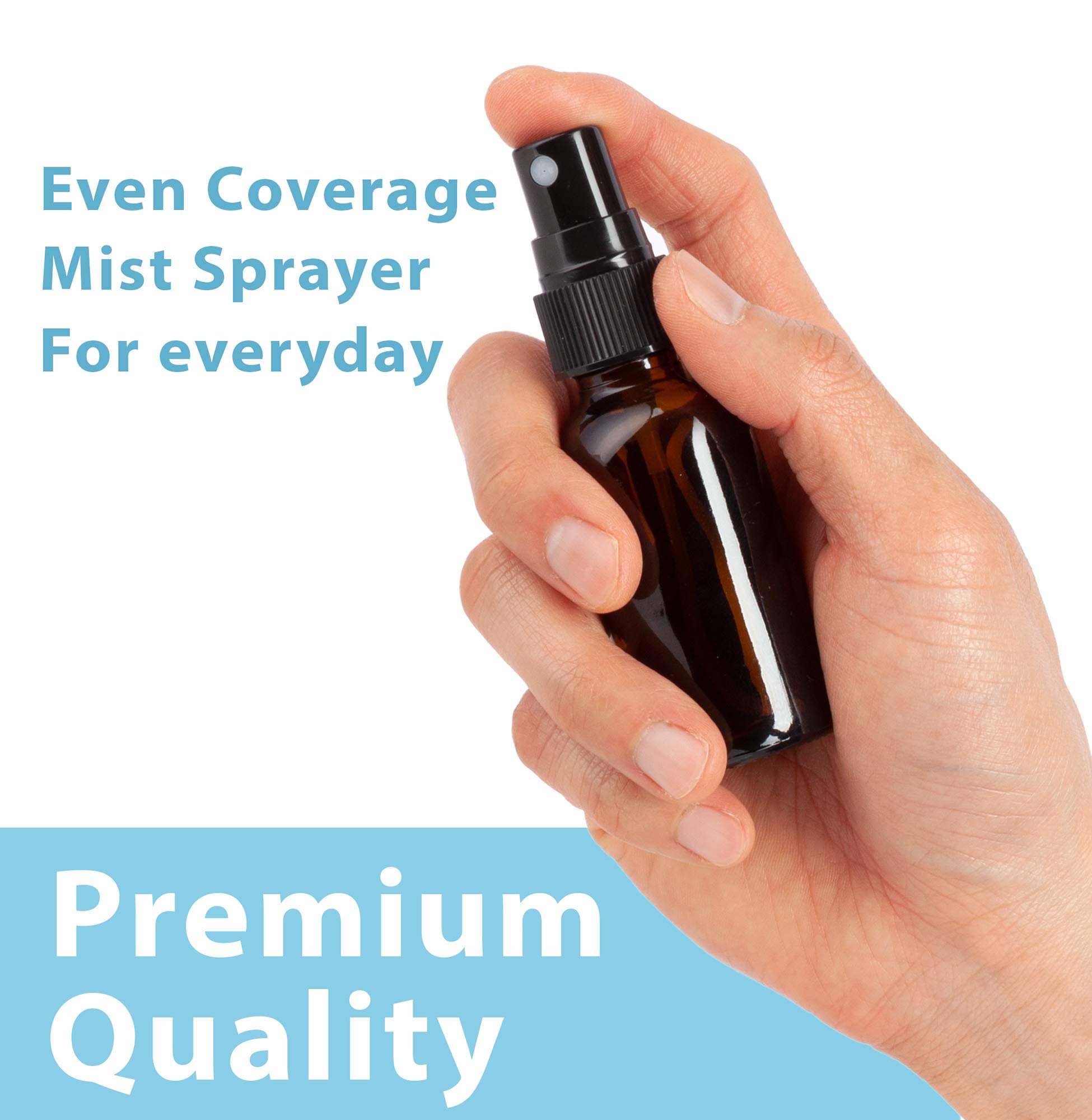 JUVITUS 1 oz Amber Glass Boston Round Bottle with Black Fine Mist Sprayer (24 Pack) - Essential Oil, Perfume & DIY Spray Bottles for Home, Travel & Beauty Use