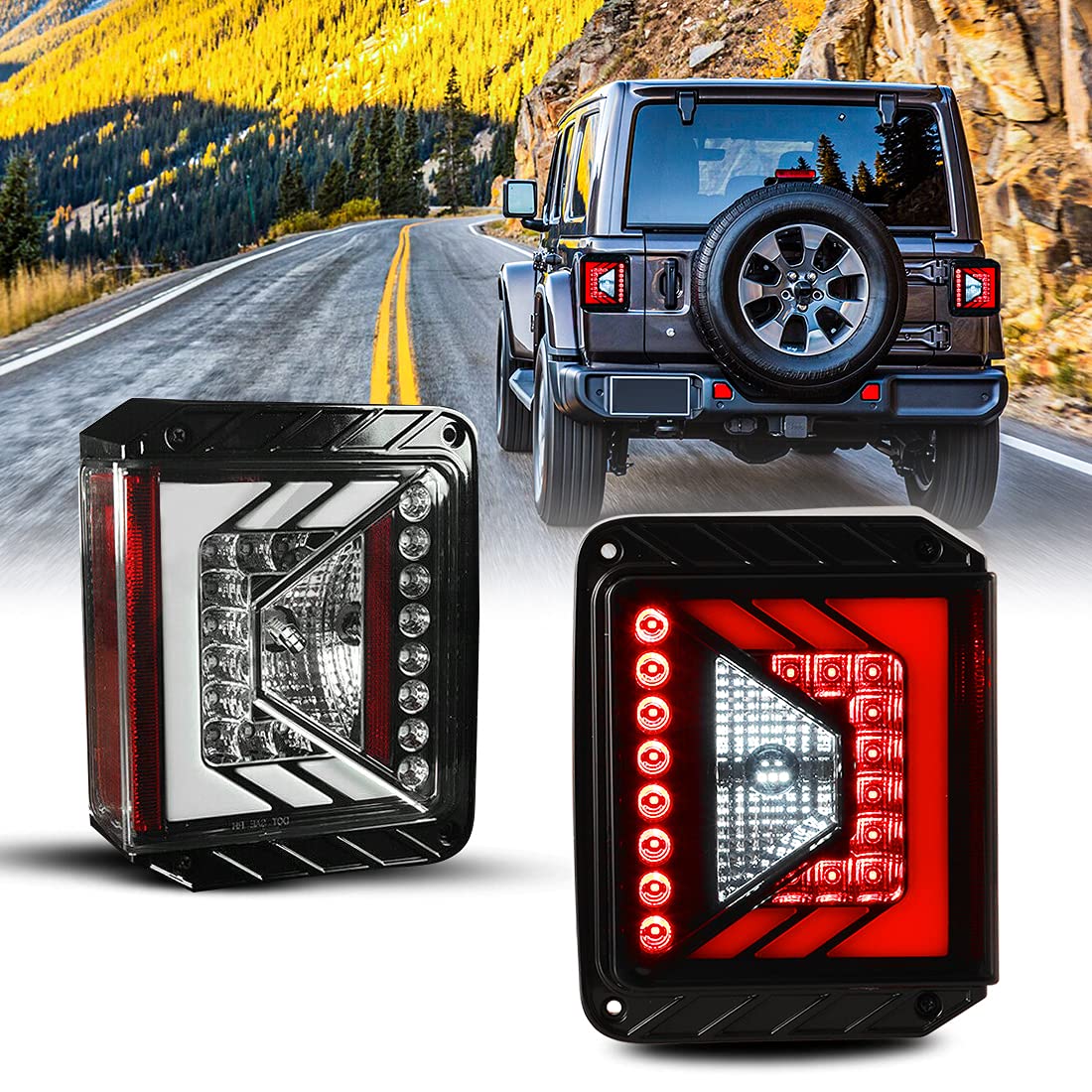 Nixon Offroad LED Tail Lights Assembly for 2007-2018 Jeep Wrangler JK - Pair with LED Turn Signals, DRL & Brake Lights - Clear Lens (Passenger & Driver Side) - Perfect for Off-Roading & Night Driving