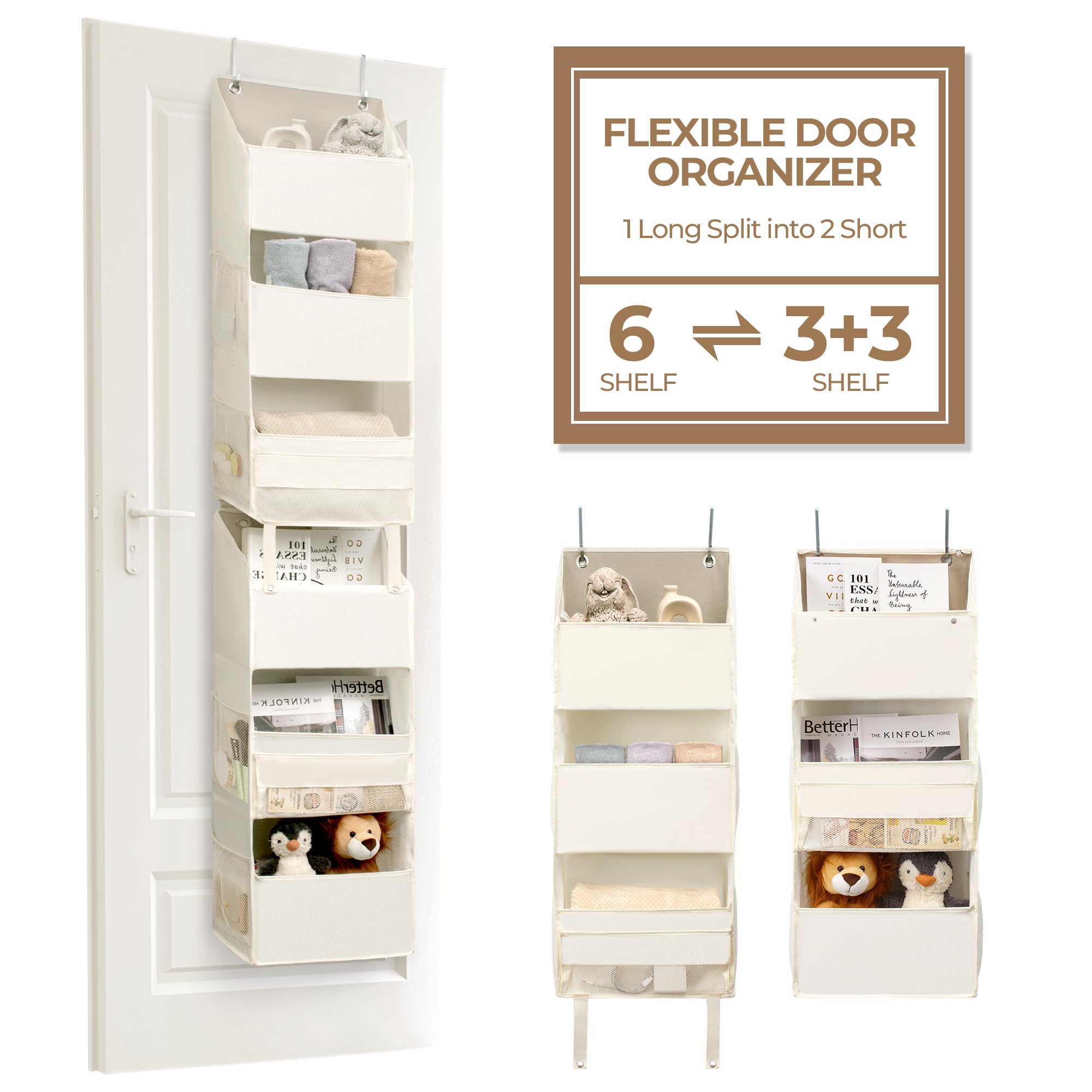 GRANNY SAYS 6-Shelf Over The Door Organizer - Space Saving Hanging Storage for Closet, Bedroom & Bathroom | Beige Fabric Door Hanger for Shoes, Toys, Towels & Accessories | Perfect for Small Space Organization