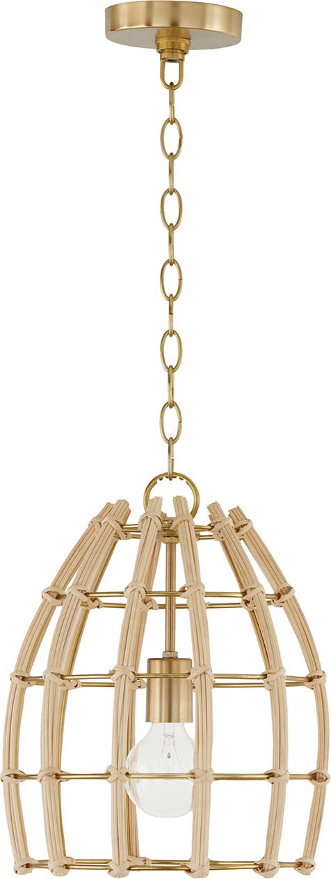 Capital Lighting 344111MA Wren Modern Handcrafted Rattan Bell Pendant Ceiling Light Fixture - 1-Light 100W, 15