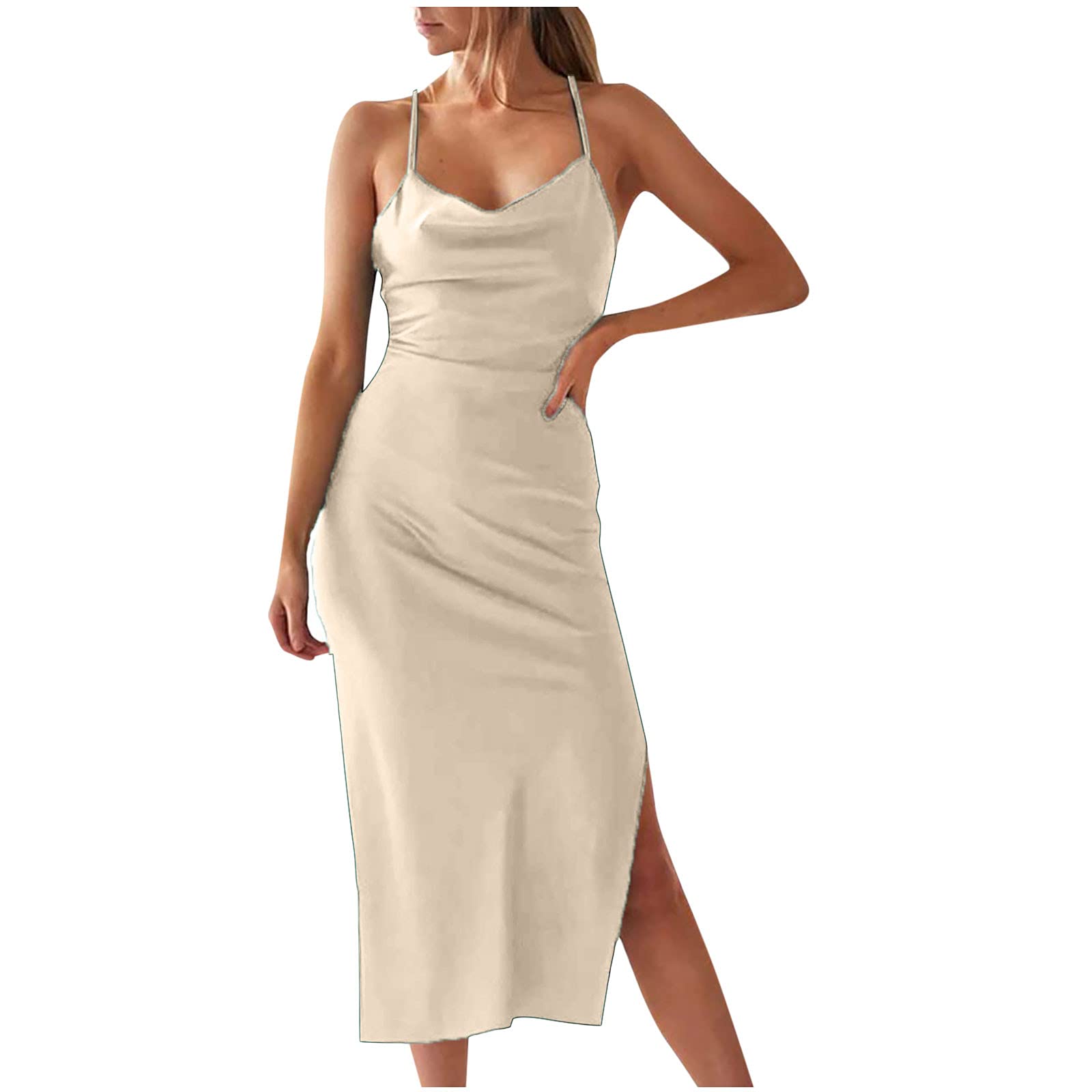 Elegant Women's Silk Cocktail Dress - Sexy V-Neck Sleeveless Backless Party Dress for Wedding Guest, Nightclub & Special Occasions