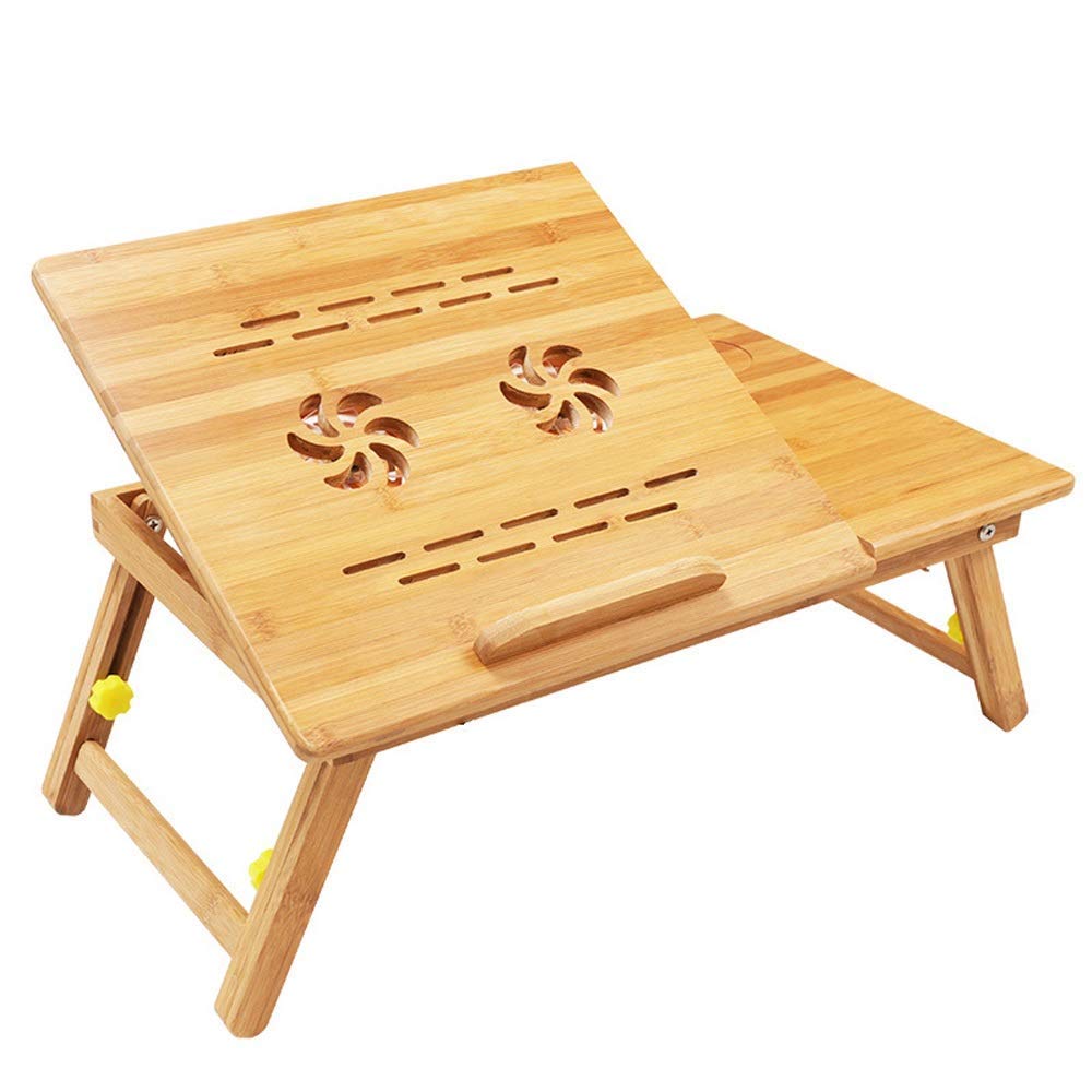 Adjustable Folding Laptop Desk Tray with Tilting Top - Portable 17 Inch Computer Stand for Bed, Sofa, Floor - Natural Wood Finish (54x30cm) - Perfect for Home Office, Dorm Room & Outdoor Workspaces