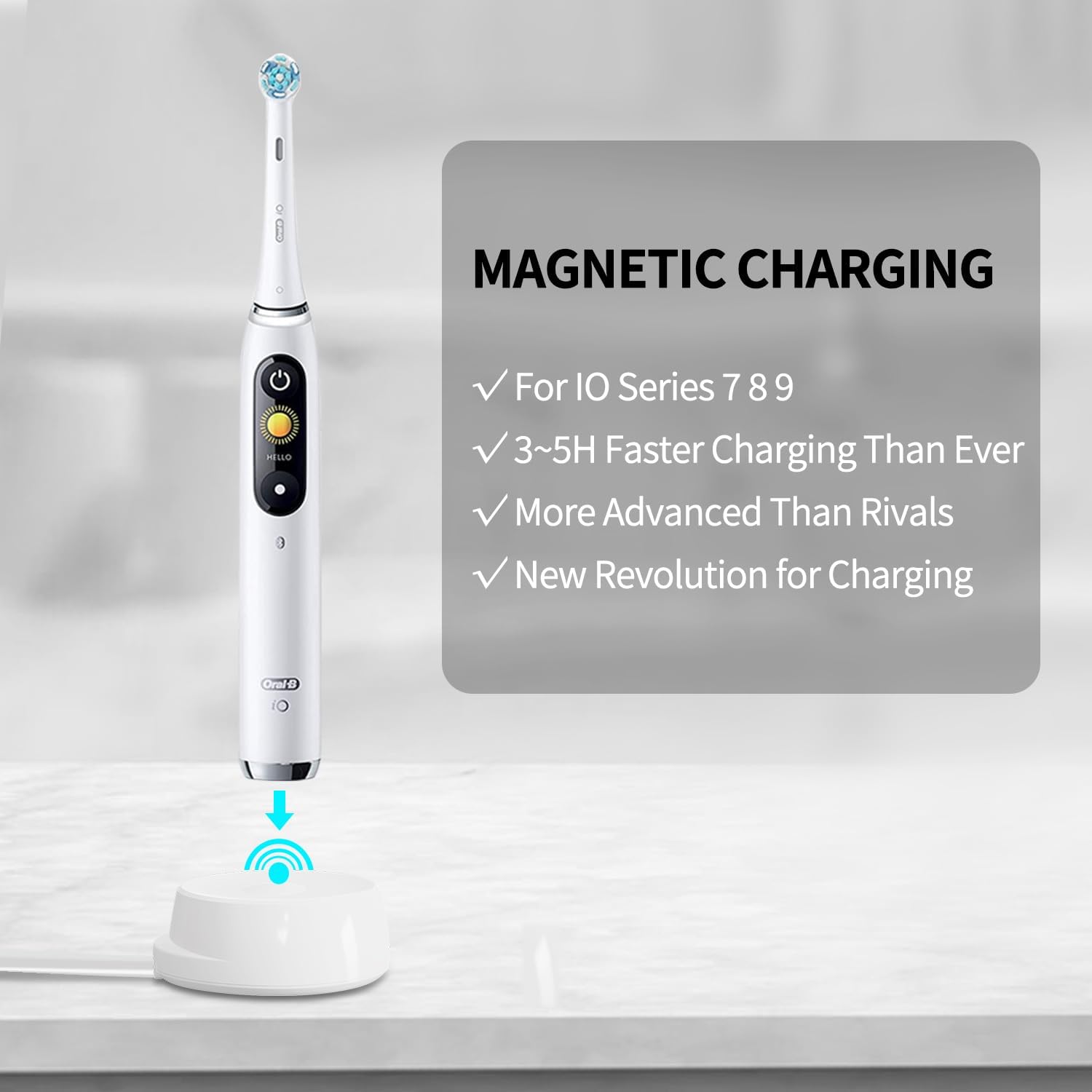 Braun Oral-B IO Series 7 8 9 Replacement Magnetic Charger - 100V-240V Universal Electric Toothbrush Charger for IO7, IO8, IO9 & IO 3768 Models - IP67 Waterproof & 1.22m Cable - Perfect for Travel, Home & Daily Oral Care Routine