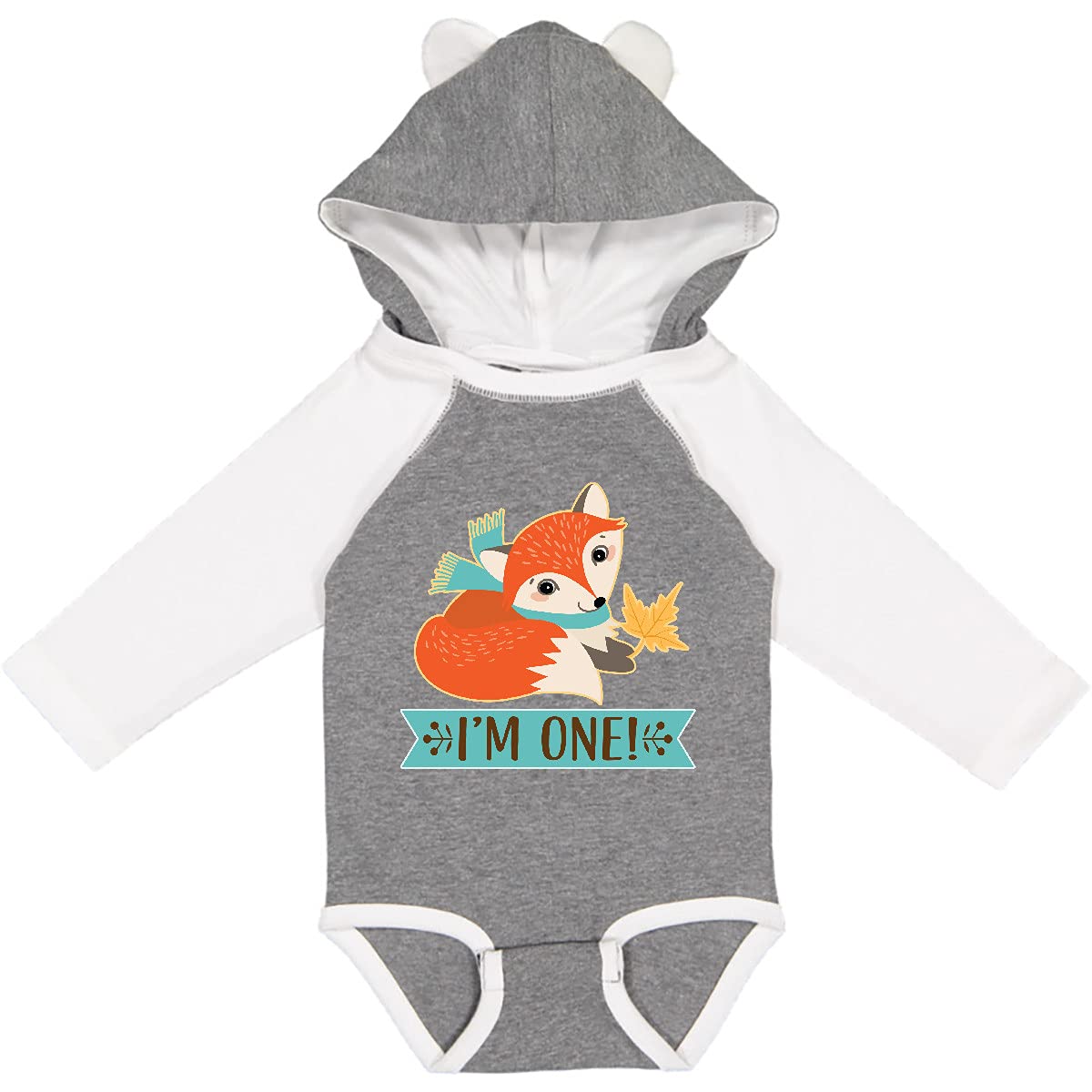 Inktastic 1st Birthday Woodland Fox Long Sleeve Creeper for 1 Year Old - Cute Baby Outfit for Birthday Party, Photo Shoot & Special Occasions