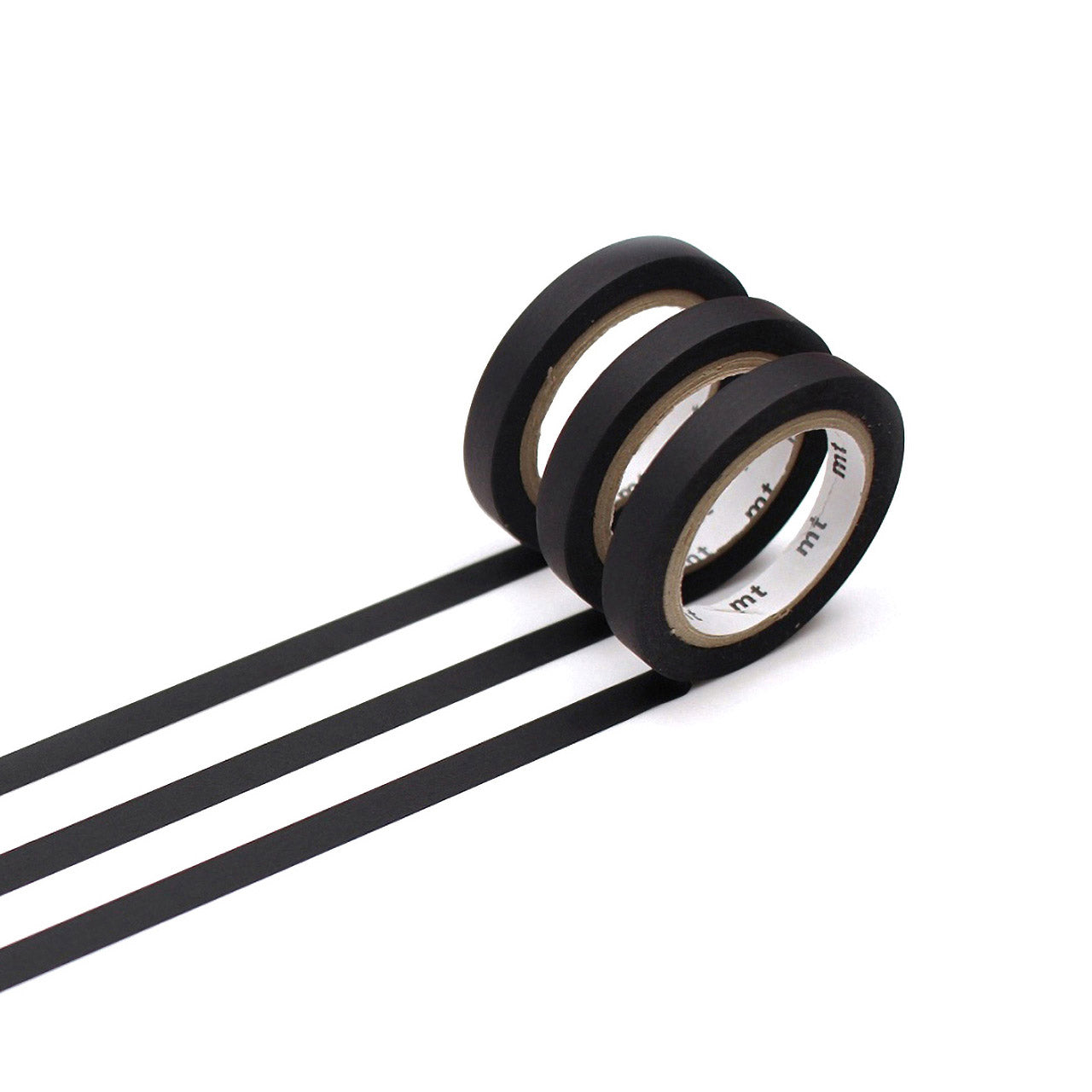 Matte Black Washi Tape Slim Cord Set of 3 - Decorative Japanese Paper Tape for Scrapbooking, Journaling, Gift Wrapping & DIY Crafts