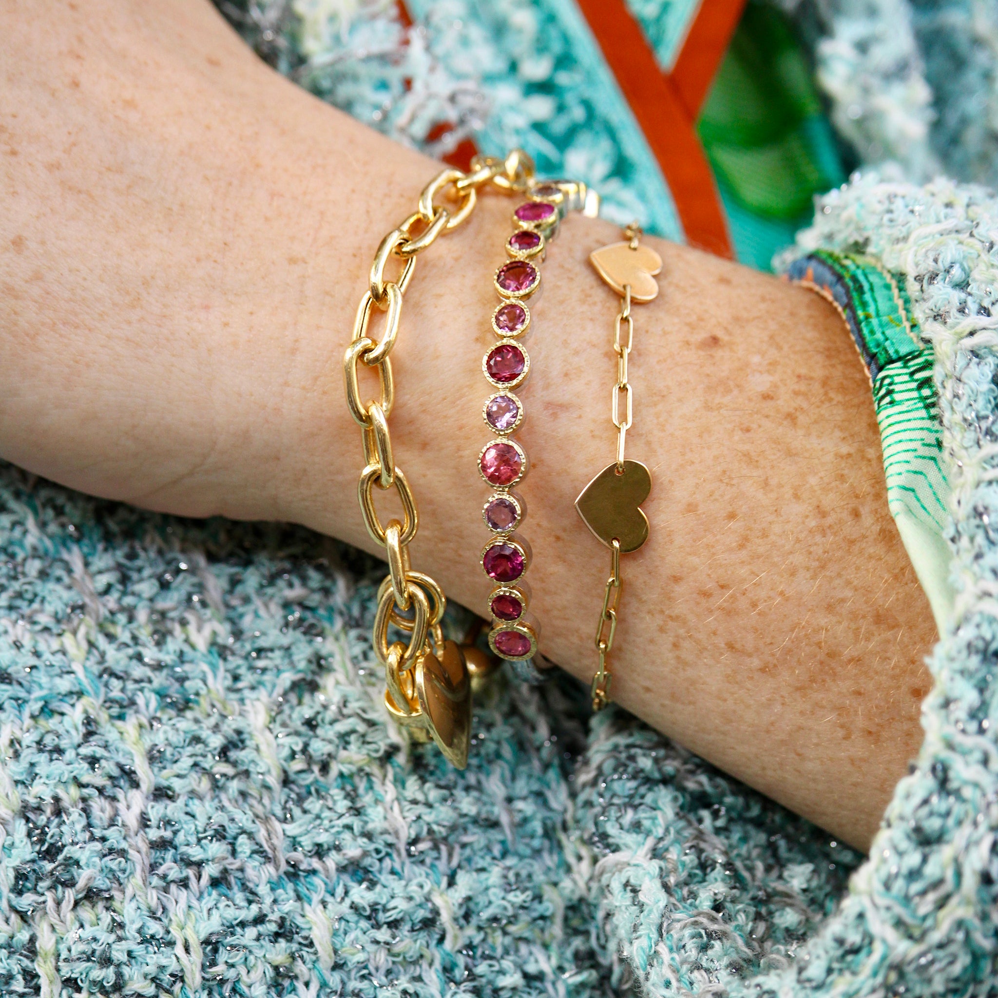 Vibrant Multi-Color Tourmaline Bezel Set Two-Tone Bangle Bracelet - Perfect for Women's Fashion, Gift Giving & Special Occasions