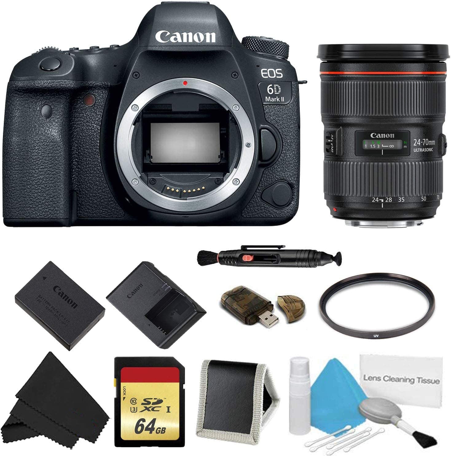 Canon EOS 6D Mark II DSLR Camera Body Only with 24-70mm f/2.8L II USM Lens - International Version - Professional Photography for Travel, Portraits & Events