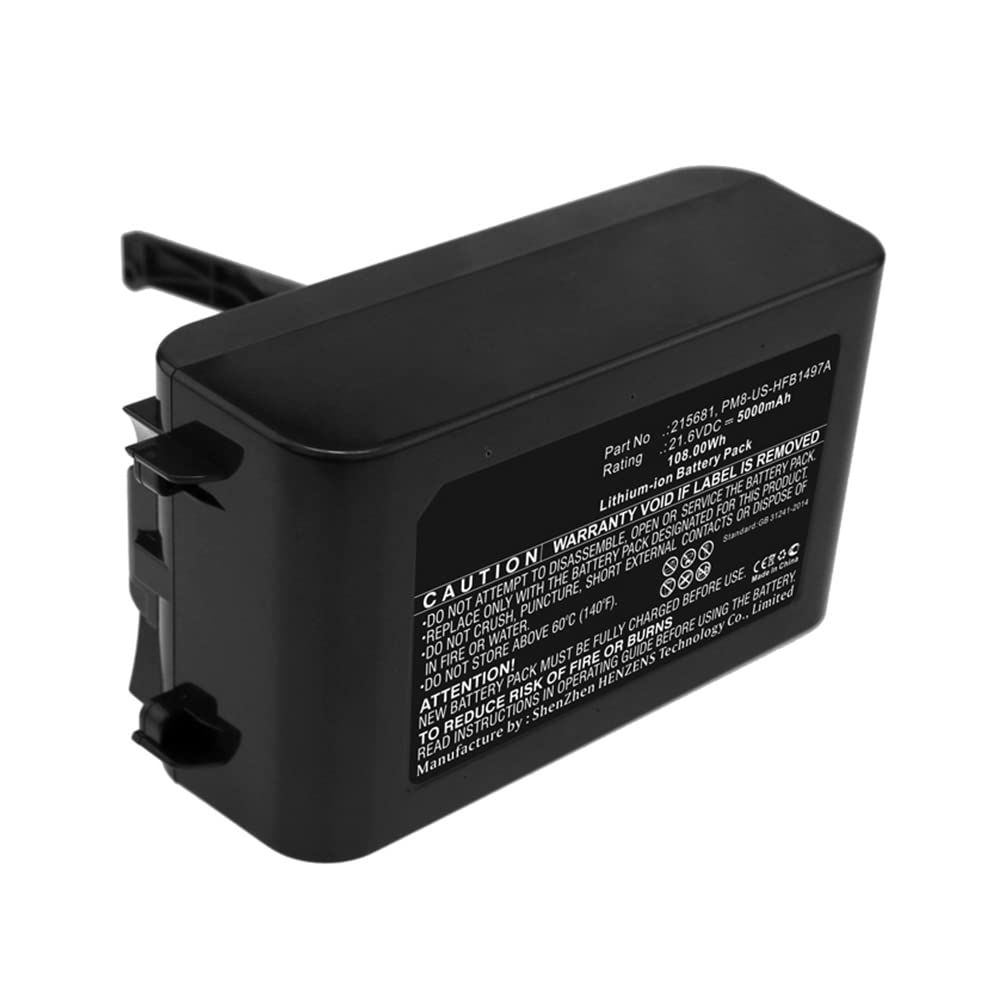 Synergy Digital Replacement Battery for Dyson V8 Vacuum Cleaner - 21.6V 5000mAh Li-ion Battery Compatible with Dyson PM8-US-HFB1497A, 215681, 215866-01/02, 215967-01/02, 967834-02 - Perfect for Home Cleaning & Pet Hair Removal