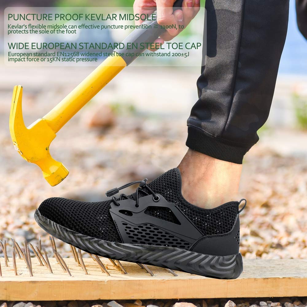 KINOW Steel Toe Safety Work Shoes for Men & Women - Slip Resistant Lightweight Industrial Construction Sneakers | OSHA Compliant Work Boots for Outdoor, Athletic & Heavy Duty Jobs