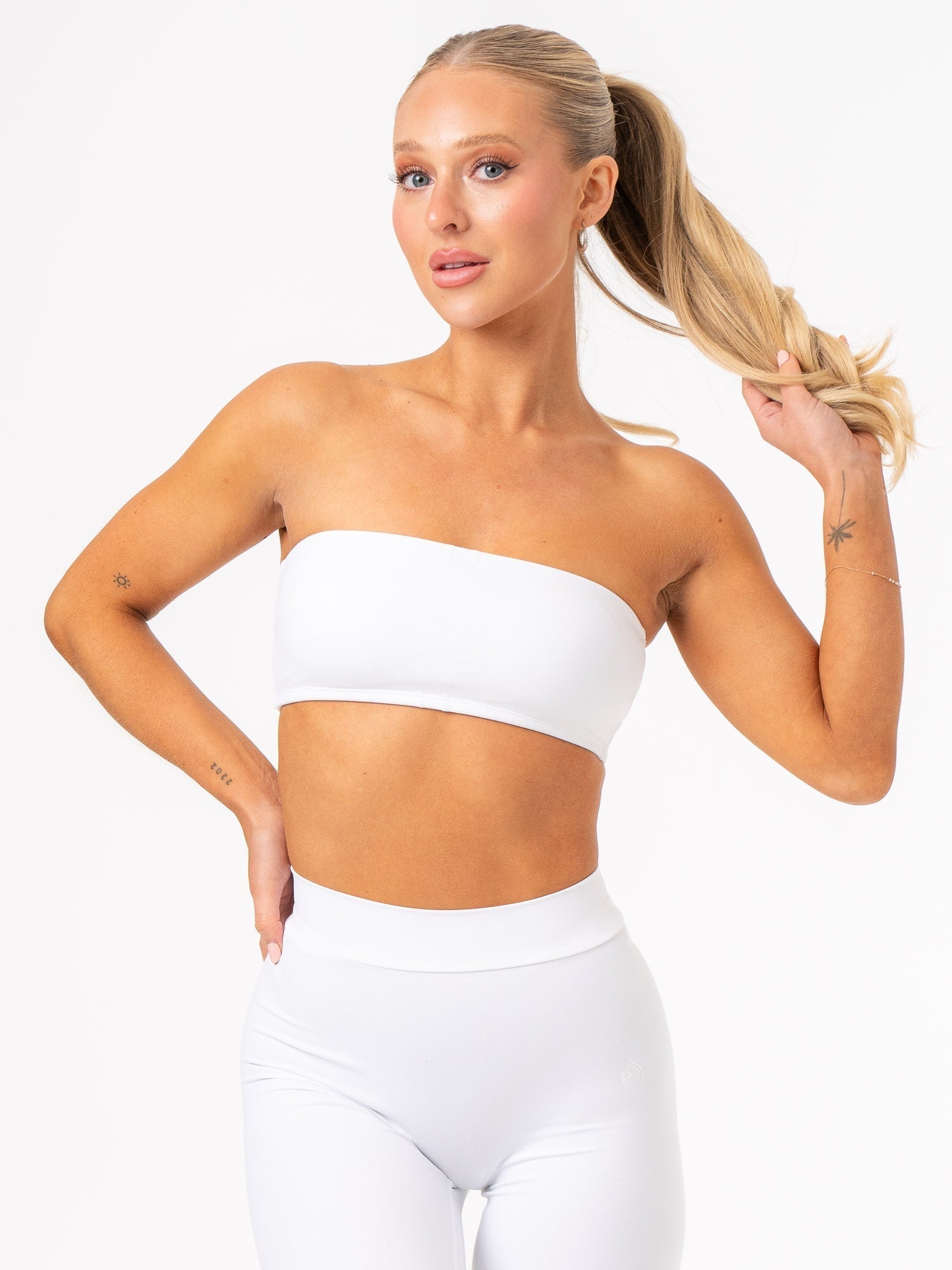NKD Bandeau Top - Women's Stretchy White Bralette for Yoga, Workout & Lounge Wear