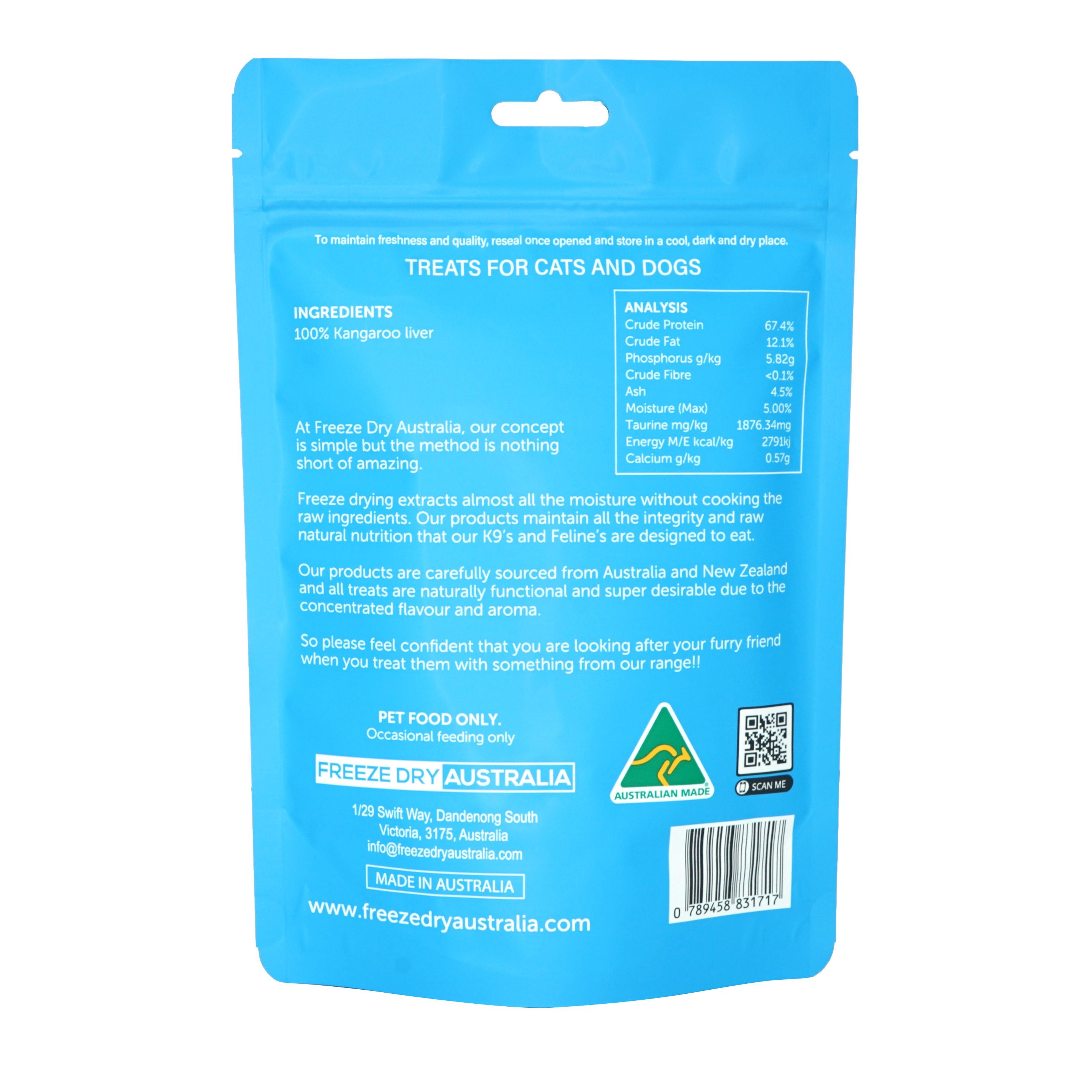 Premium Freeze-Dried Kangaroo Liver Dog & Cat Treats - 100g | All-Natural, High-Protein Pet Snacks for Training & Rewards | Made in Australia | Perfect for Sensitive Stomachs & Picky Eaters