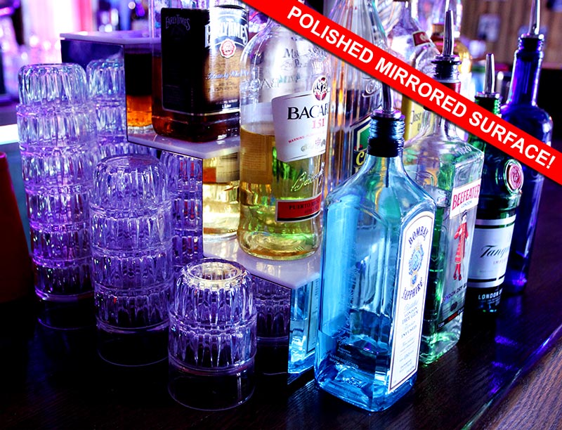 BarConic® LED Liquor Bottle Display Shelf - 2-Tier Polished Mirrored Metal Bar Shelf with Adjustable Lengths | Perfect for Home Bars, Restaurants & Nightclubs