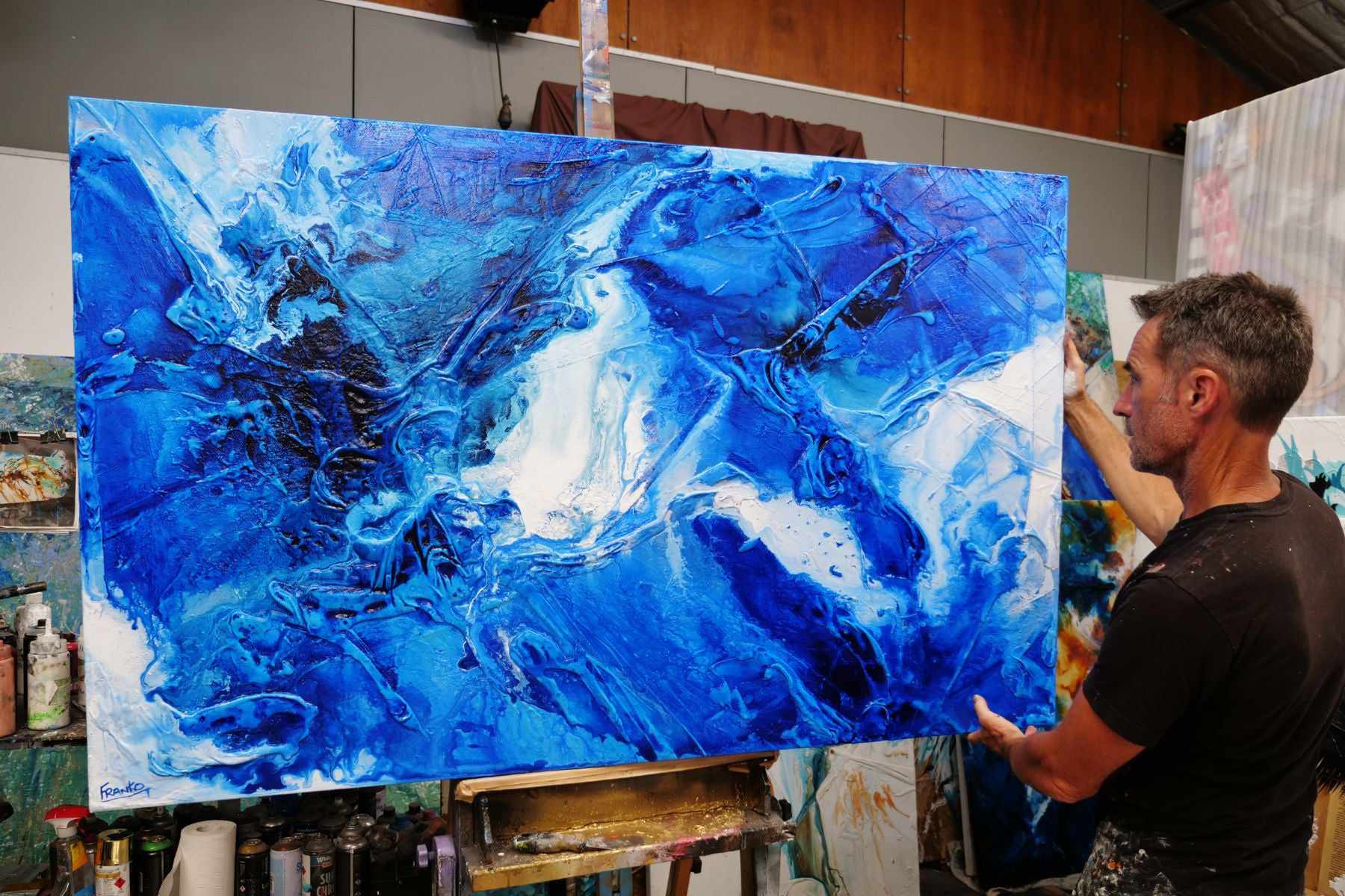 Blue Champagne 160cm x 100cm Blue White Textured Abstract Canvas Wall Art - Perfect for Living Room, Bedroom & Office Decor
