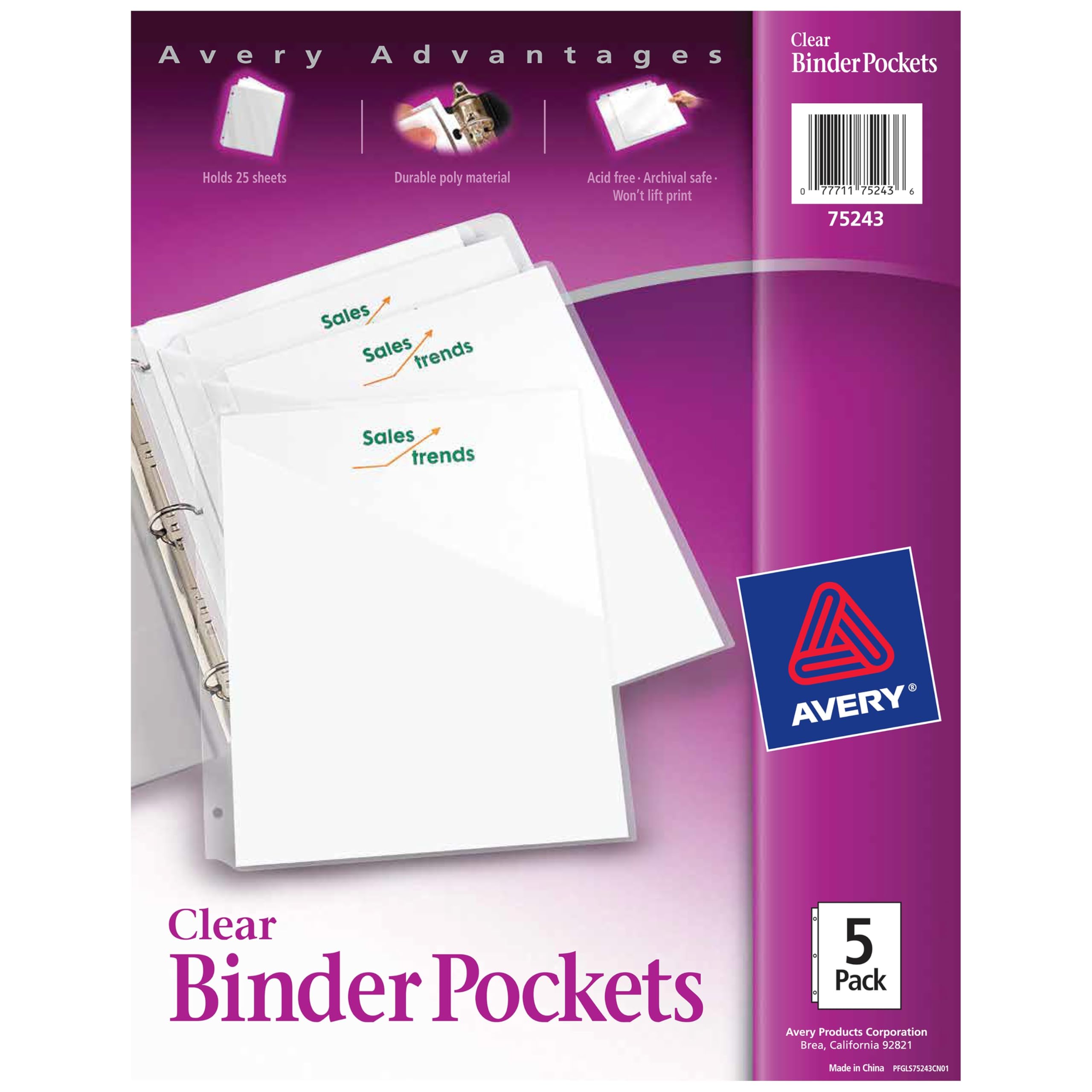 Avery 3 Ring Binder Pockets - Clear Sheet Protectors 8.5