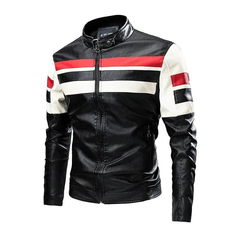 Men's Slim Fit PU Leather Jacket with Stand Collar - Stylish Outerwear for Casual Wear, Date Night & Motorcycle Riding